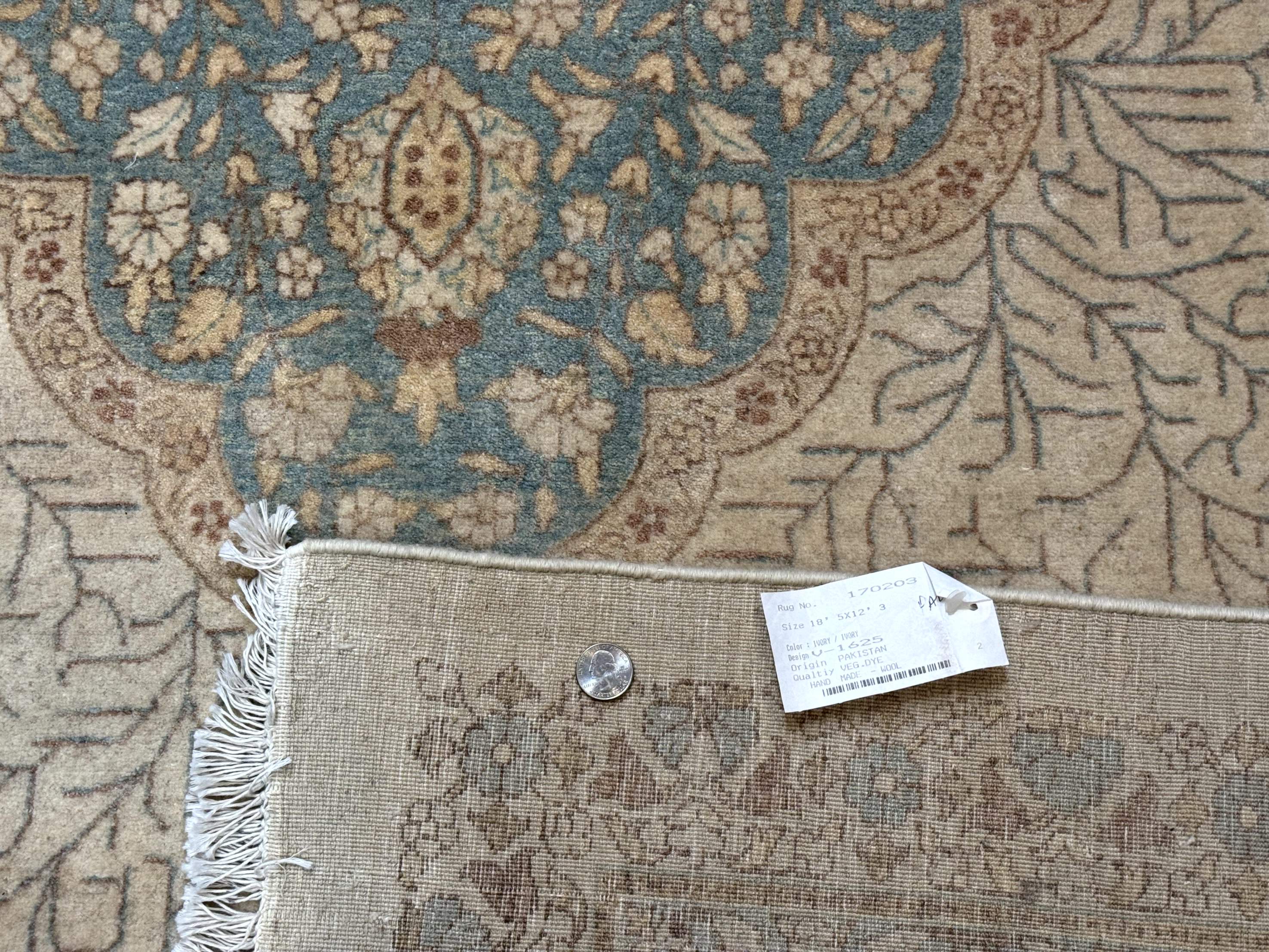 Palace Sized Pakistani Rug 12x18 | Haji Jalili Design, Oat and Light Blue | Fine 260 KPSI