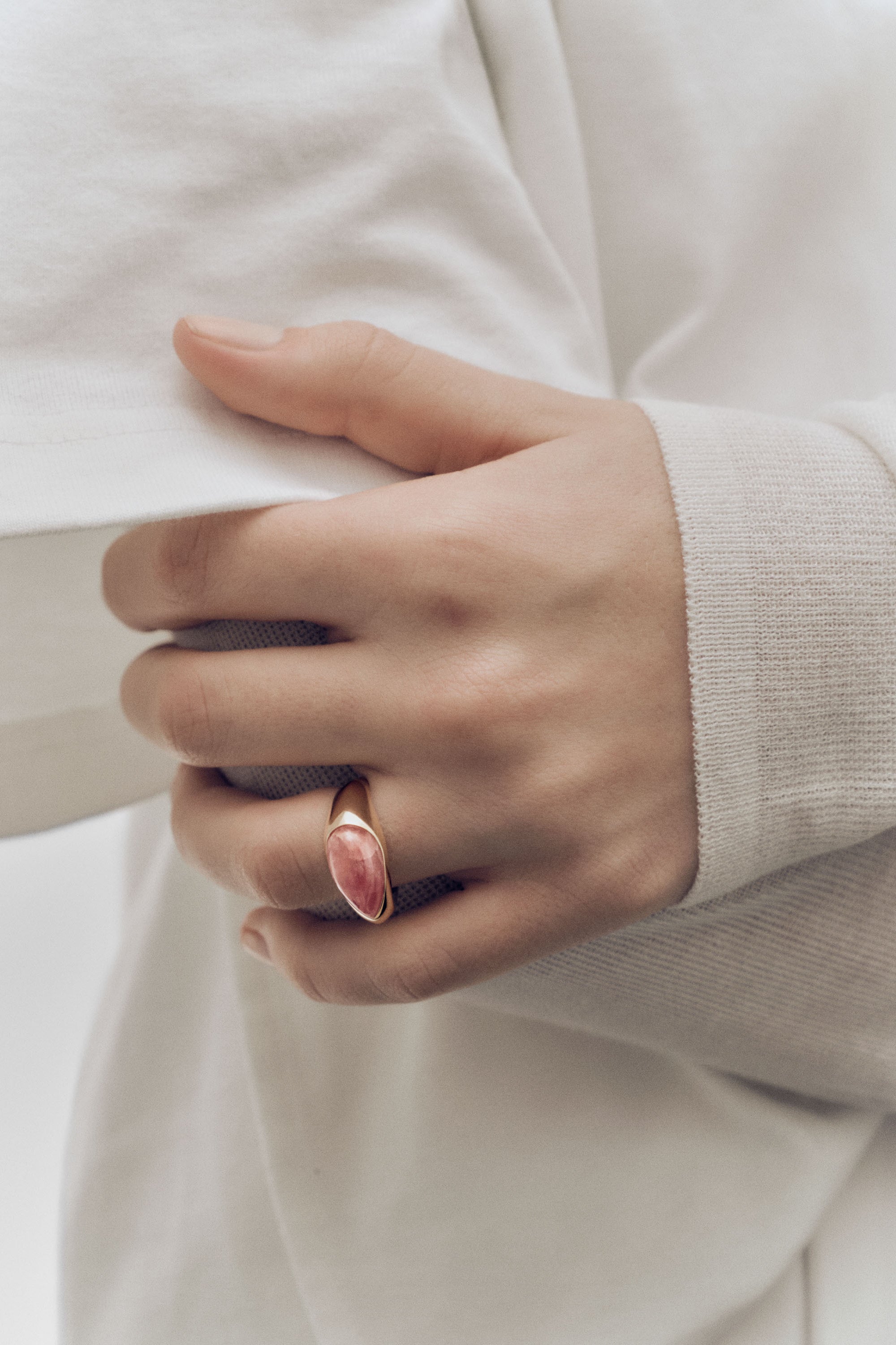 Rhodochrosite Luna Stamp Ring