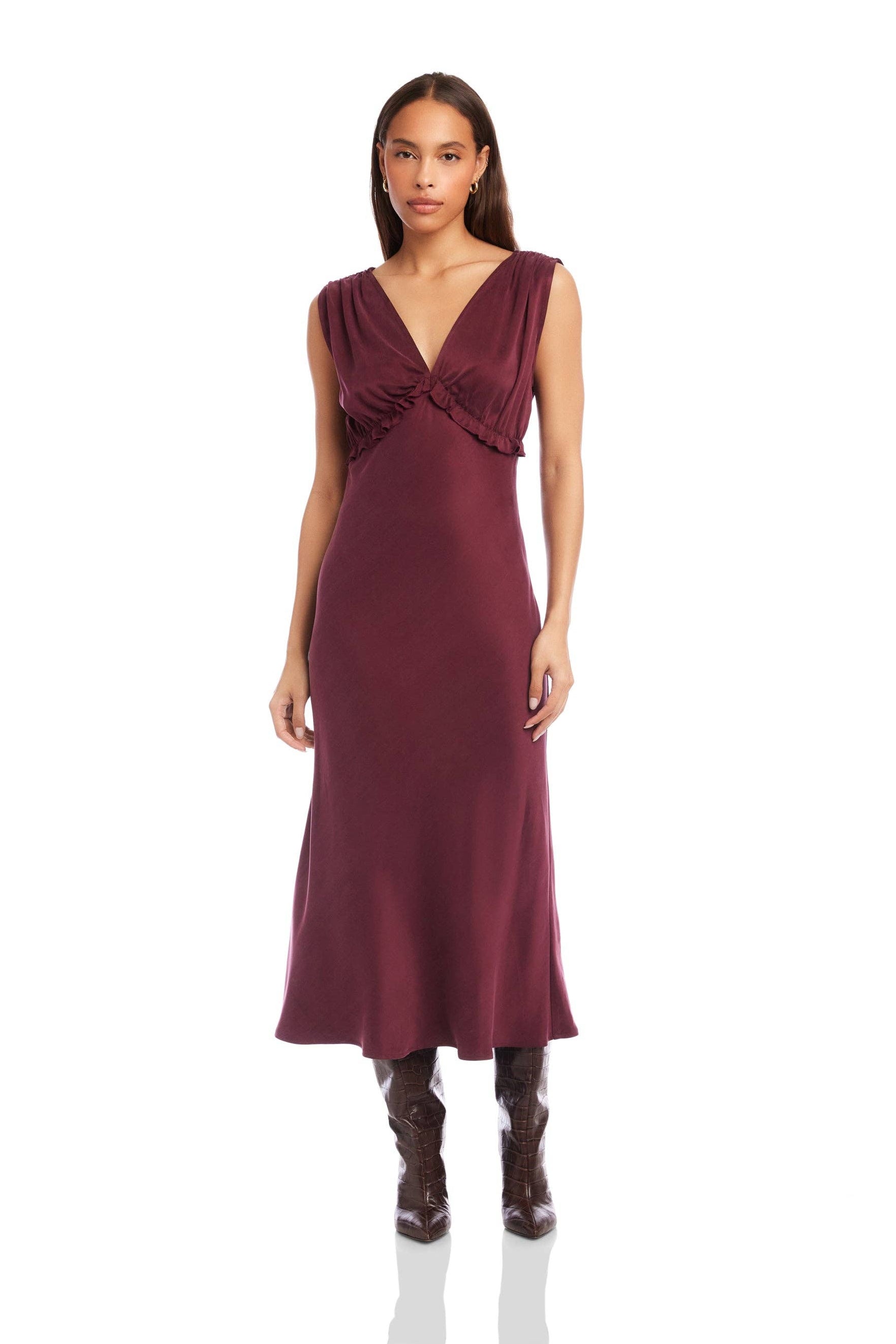 Cierra Ruffle Detail Midi Dress