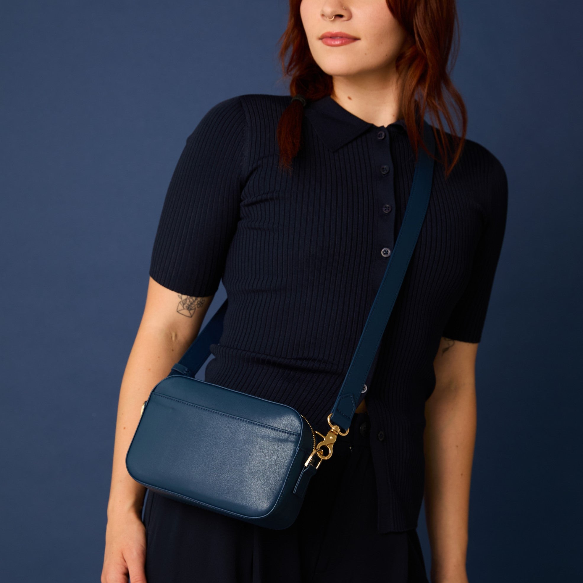 Gala Vegan Crossbody Camera Bag | Navy