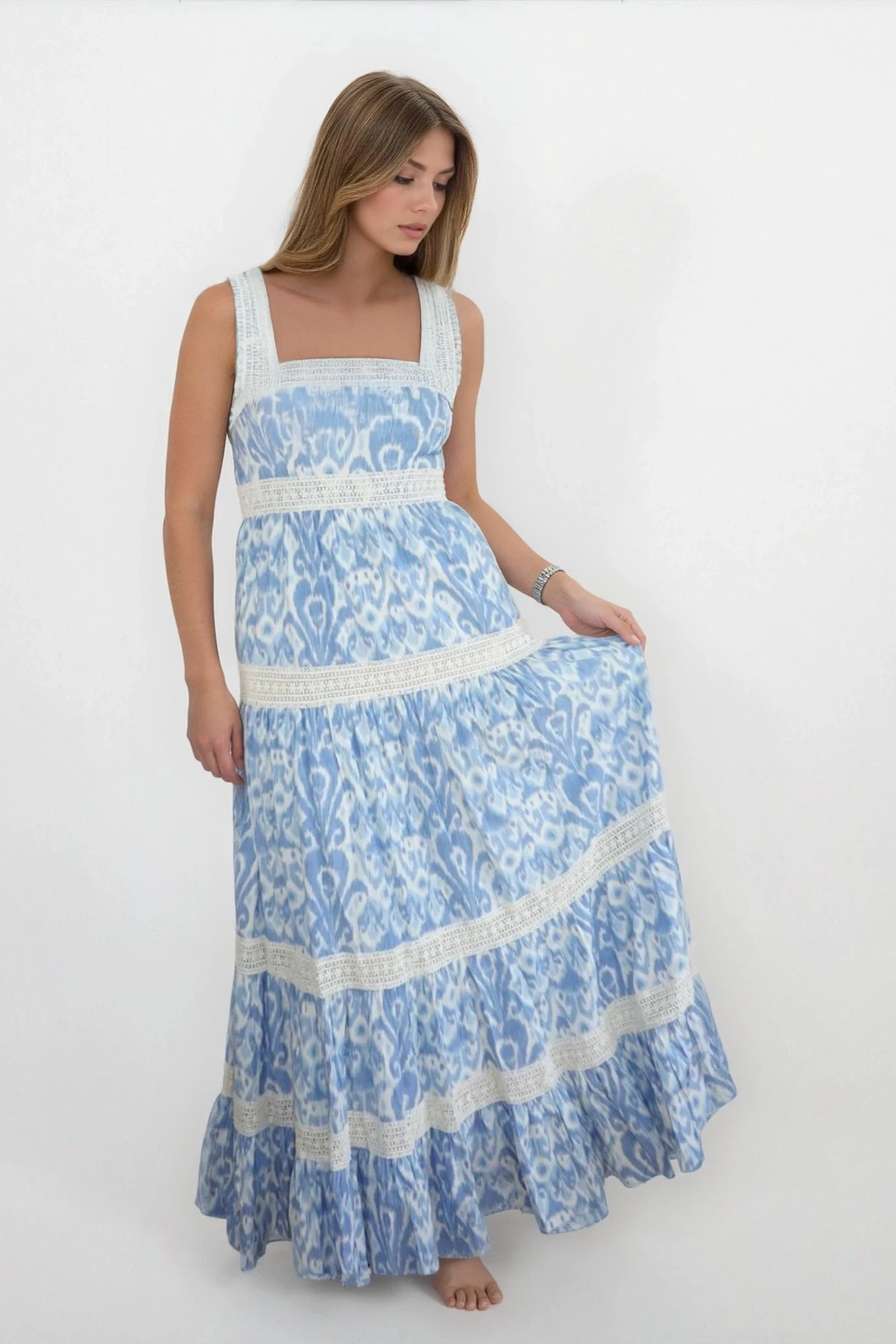 Halo Maxi Dress in Faded Blue Ikat