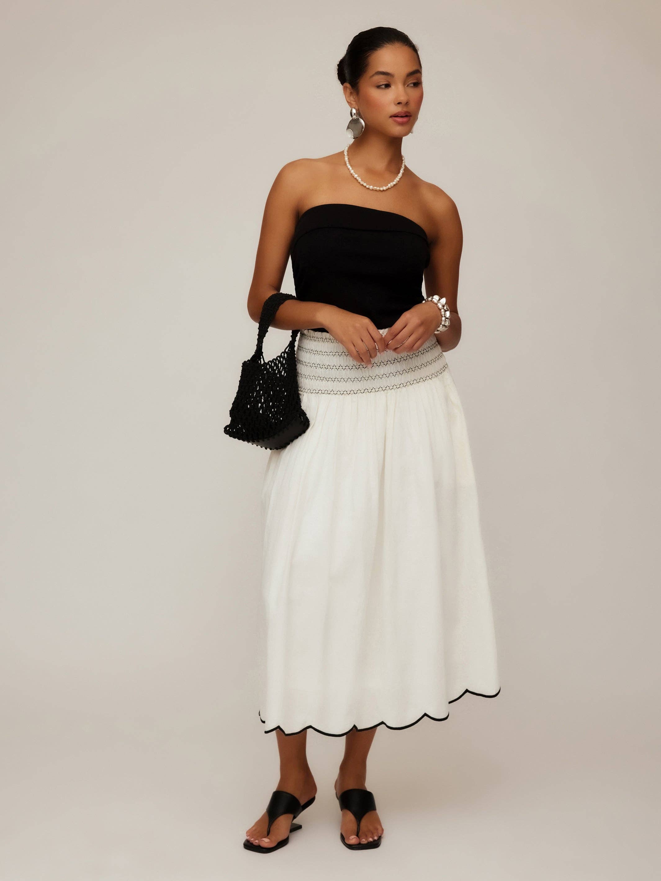 Elsa Smocked Waist Midi Skirt