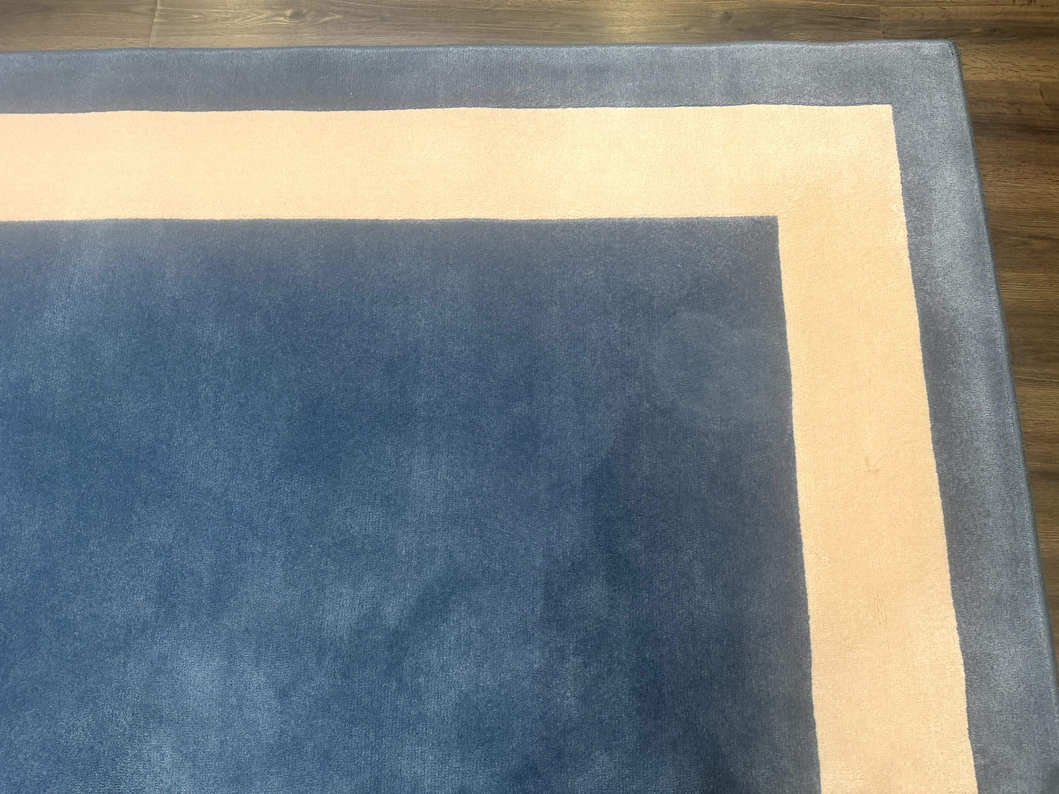 Blue and Cream Square Rug | 10x10 ft, Large Square Carpet