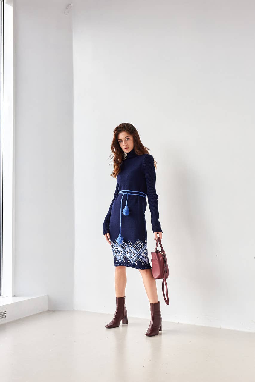 Knitted Warm Dress Ivanka Blue