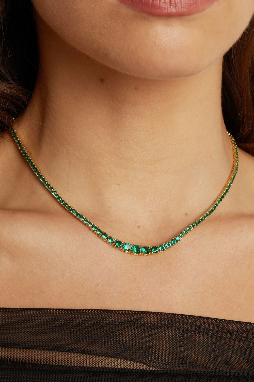 Lab Grown Green Emerald Modern Graduated Tennis Necklace
