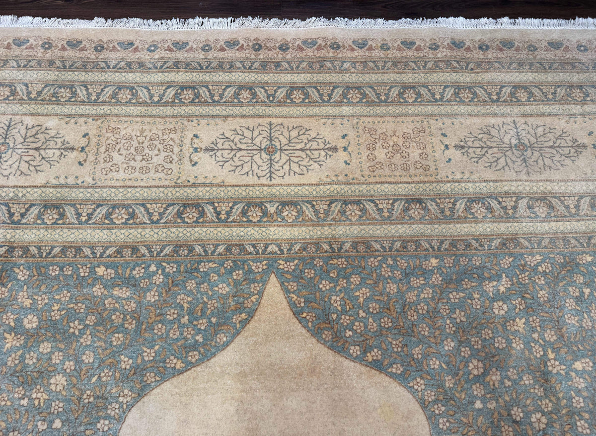 Palace Sized Pakistani Rug 12x18 | Haji Jalili Design, Oat and Light Blue | Fine 260 KPSI