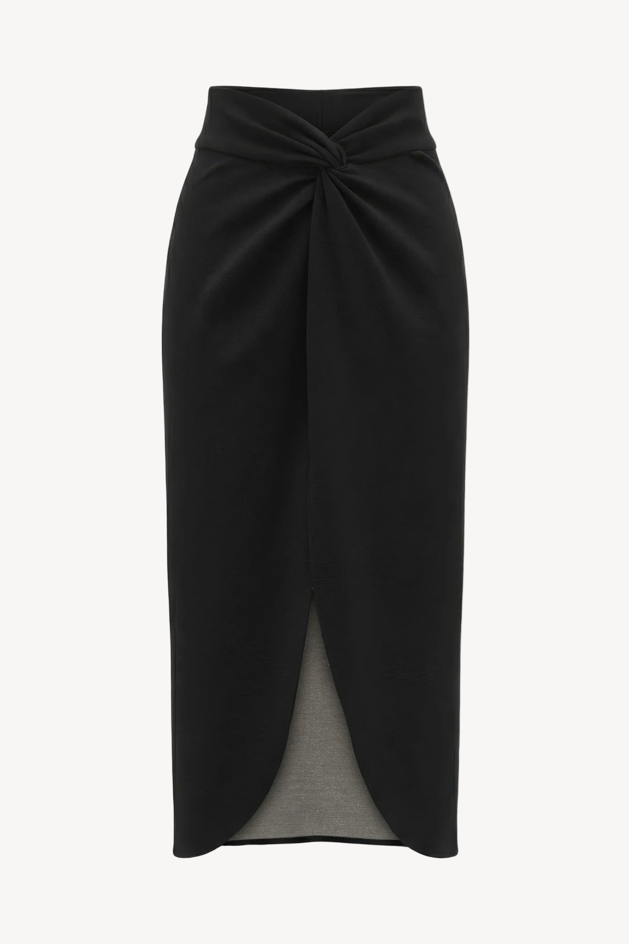 Black skirt with a front slit on a white background