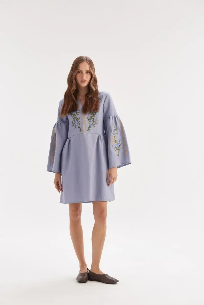 Spica Nettle Linen Embroidered Dress
