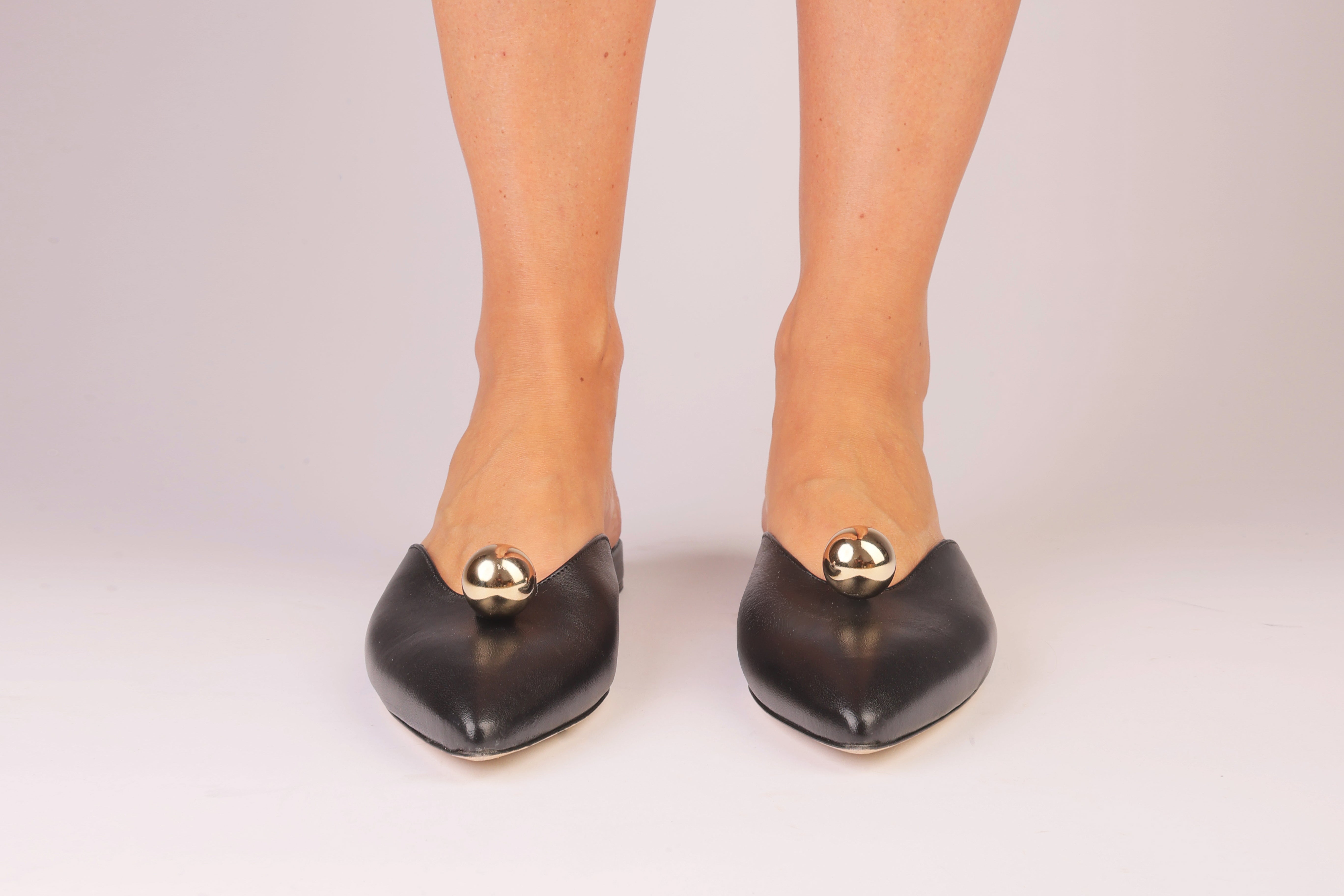 Aurora Slide | Black Nappa Slipper with Sculptural Sphere Detail