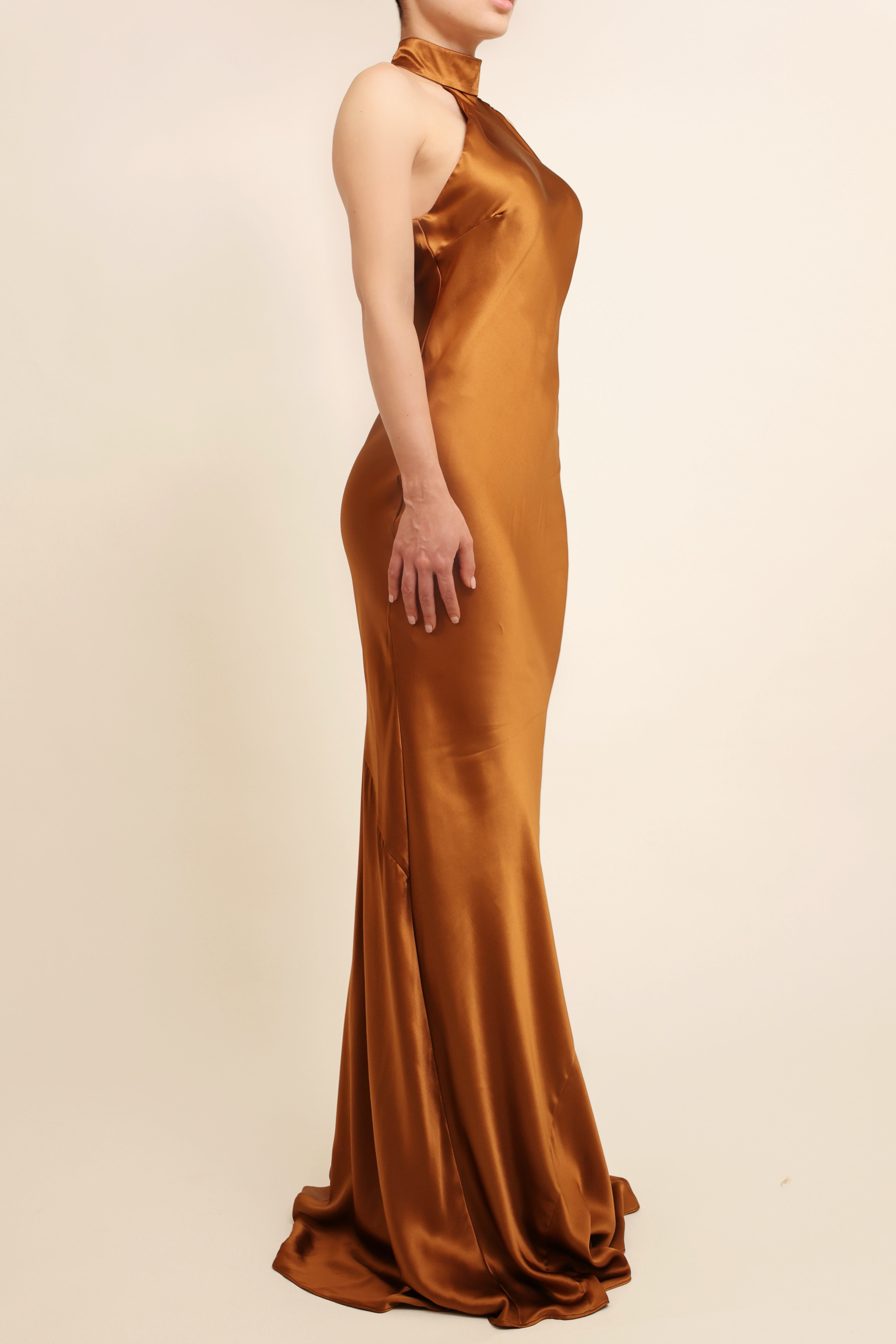 Halter Neck Silk Gown | Copper