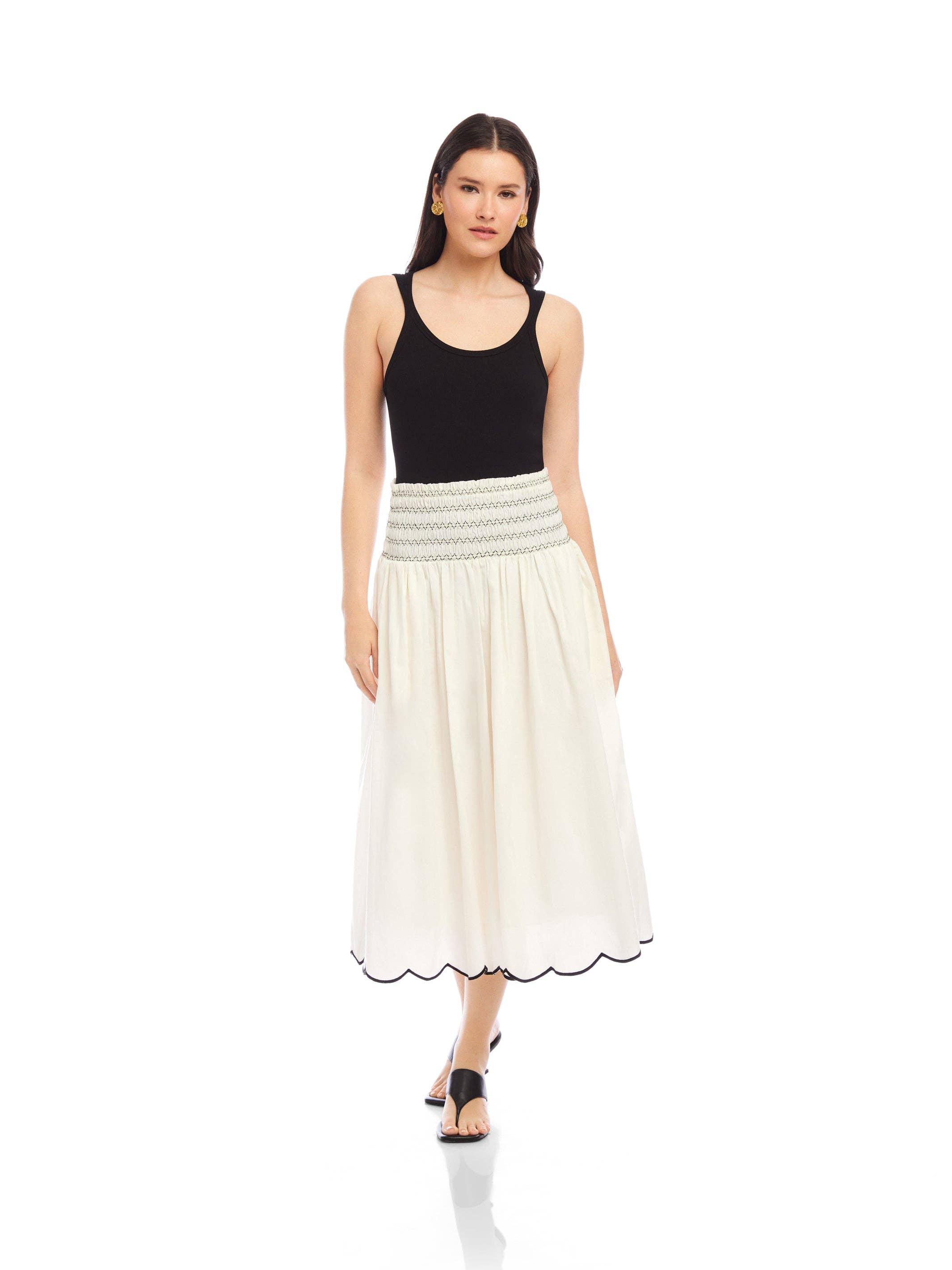 Elsa Smocked Waist Midi Skirt