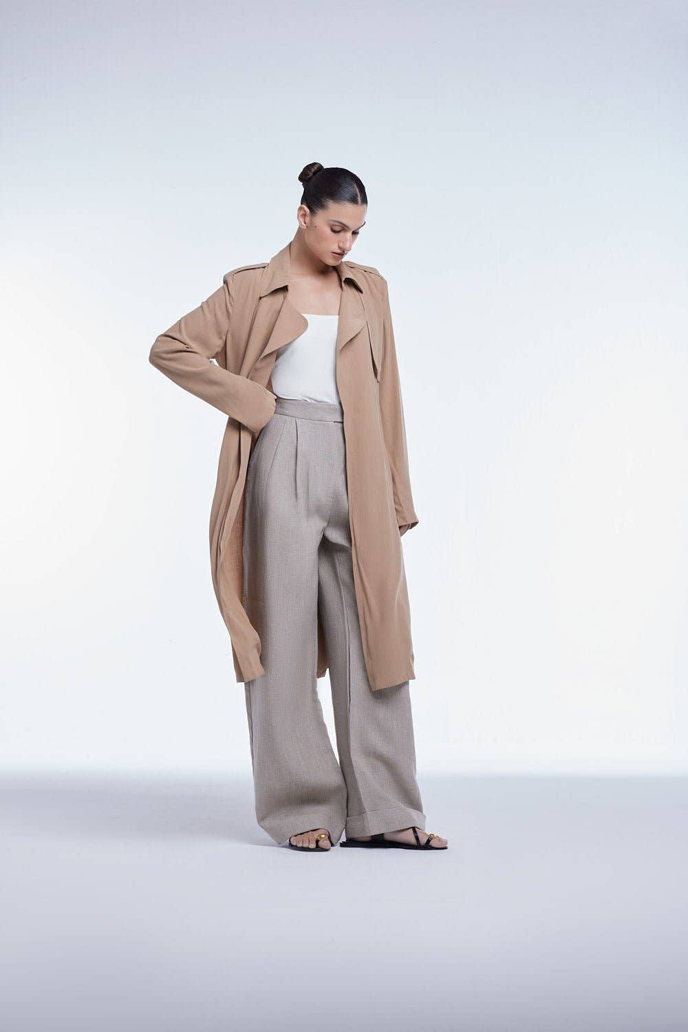 Flowy Lapel Trench Coat in Toffee