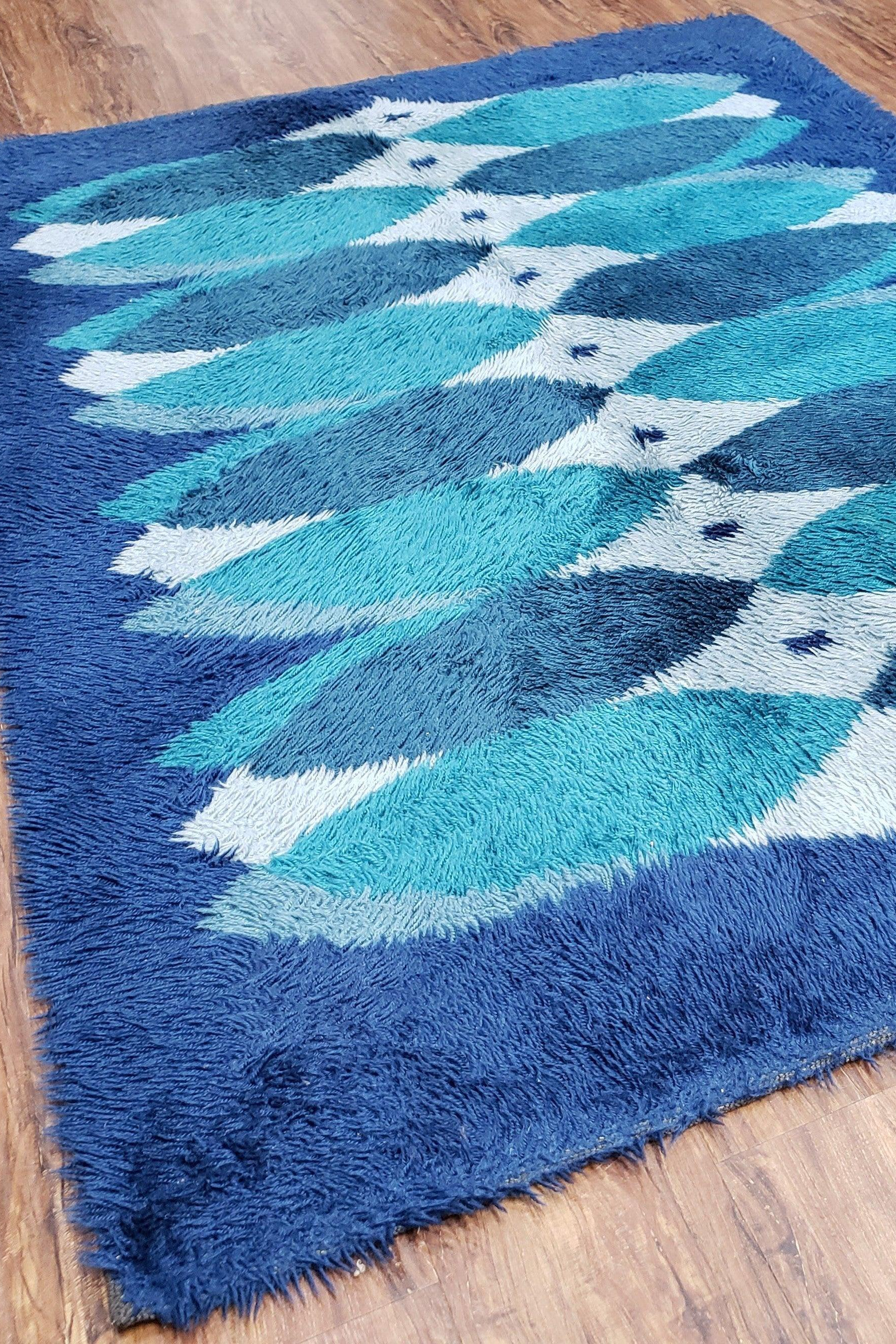Blue Rya Rug | Vintage 1960s Danish Shag Rug