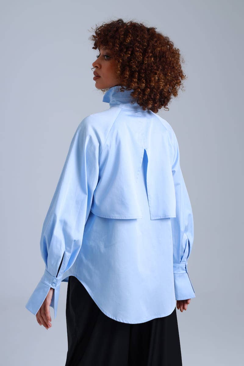 Diva Business Style Blue Organic Cotton Shirt