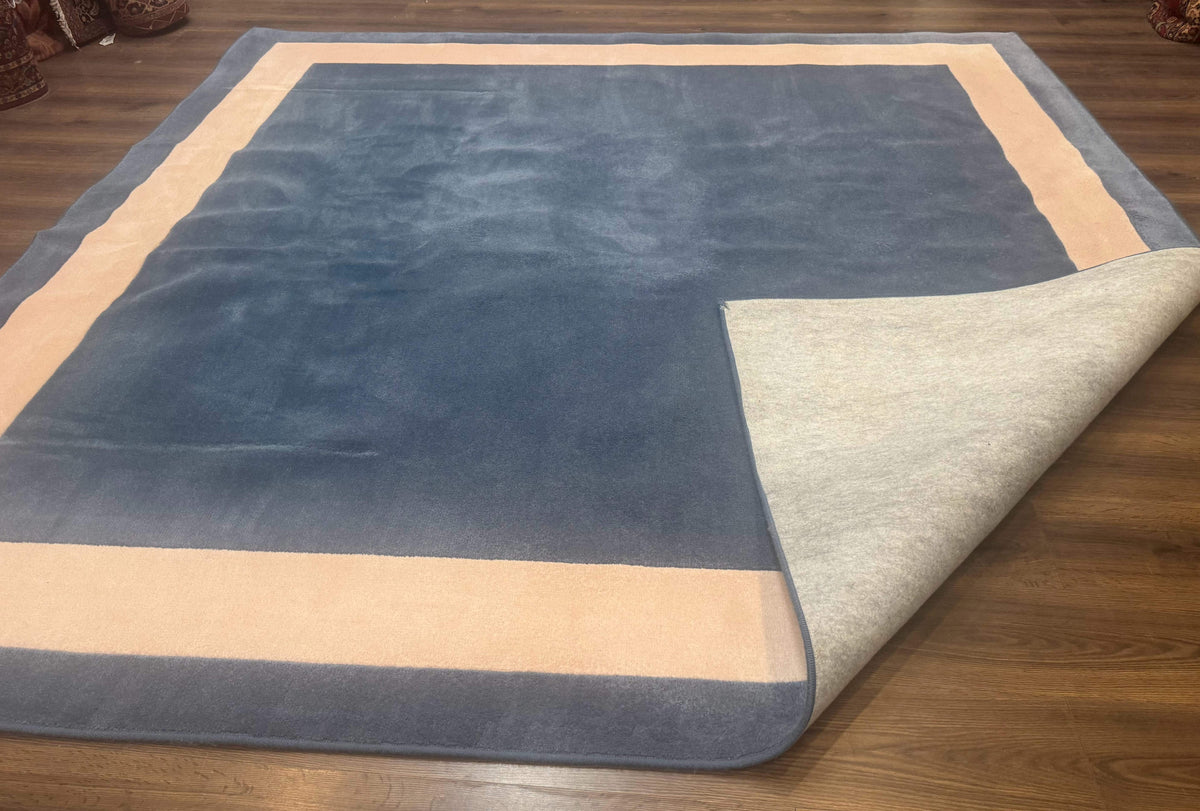 Blue and Cream Square Rug | 10x10 ft, Large Square Carpet