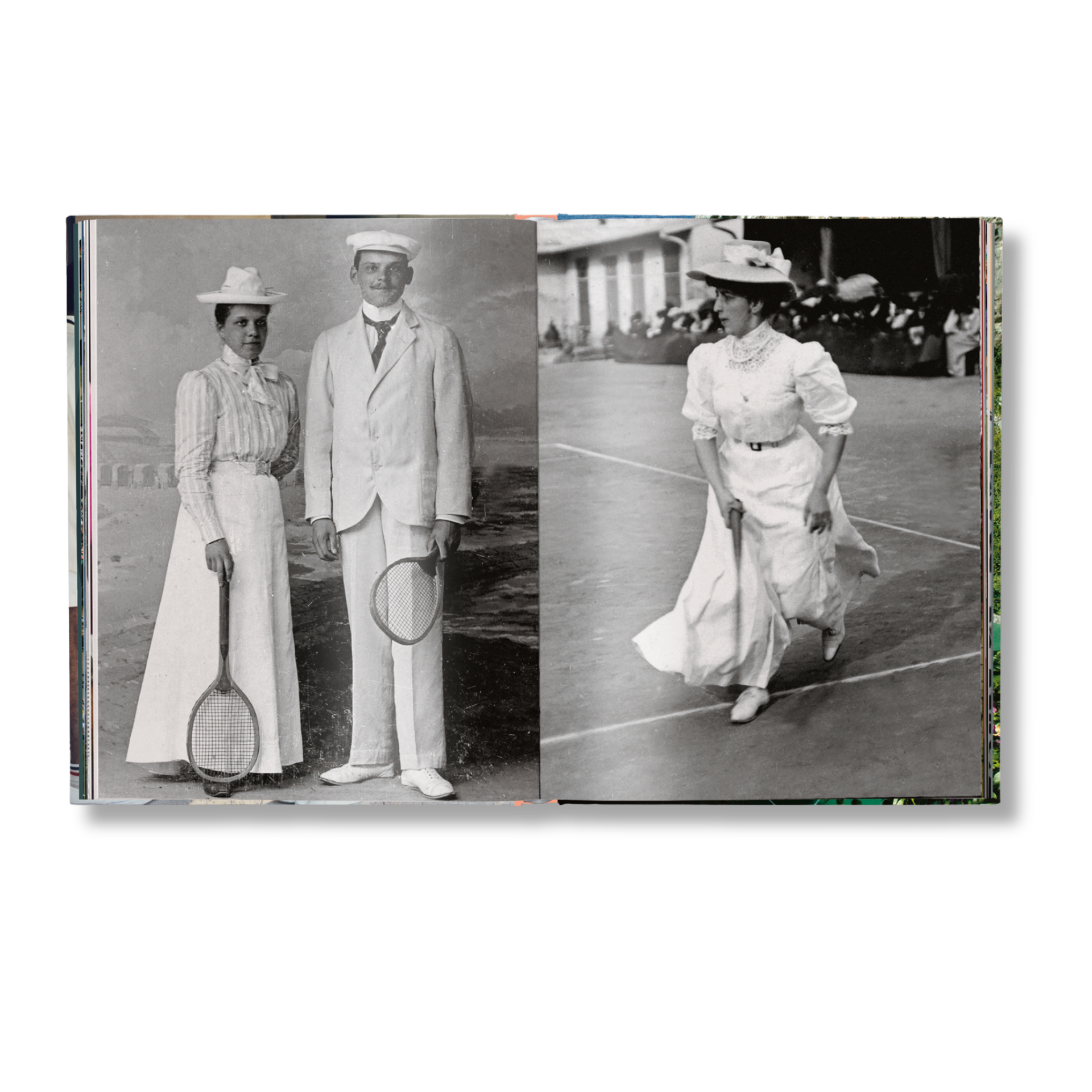 Book cover with black and white photos of people on a tennis court from the early 20th century.