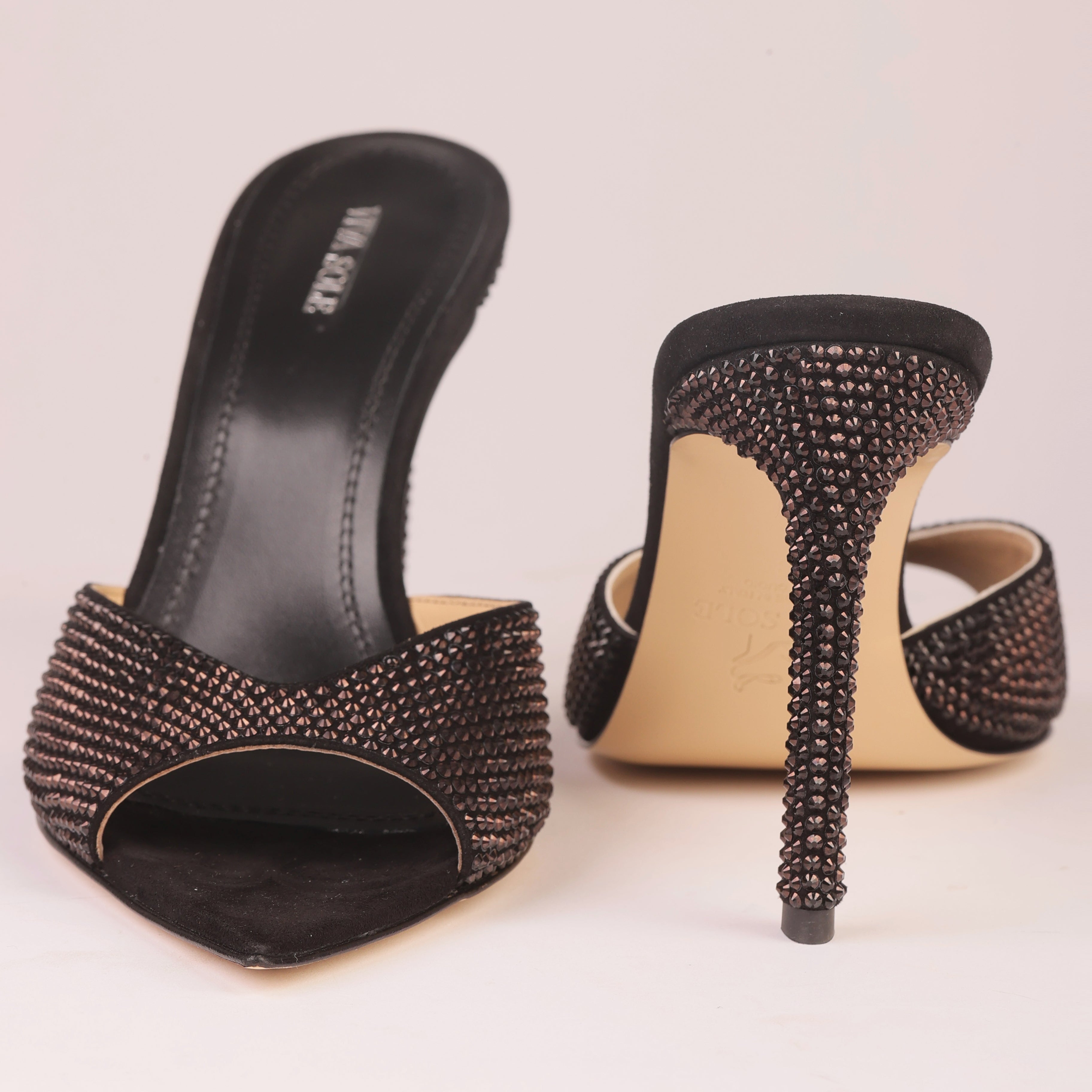 Noir Allure Mule | Black Suede Mule with Italian Rhinestones