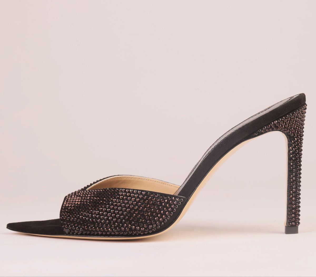 Noir Allure Mule | Black Suede Mule with Italian Rhinestones