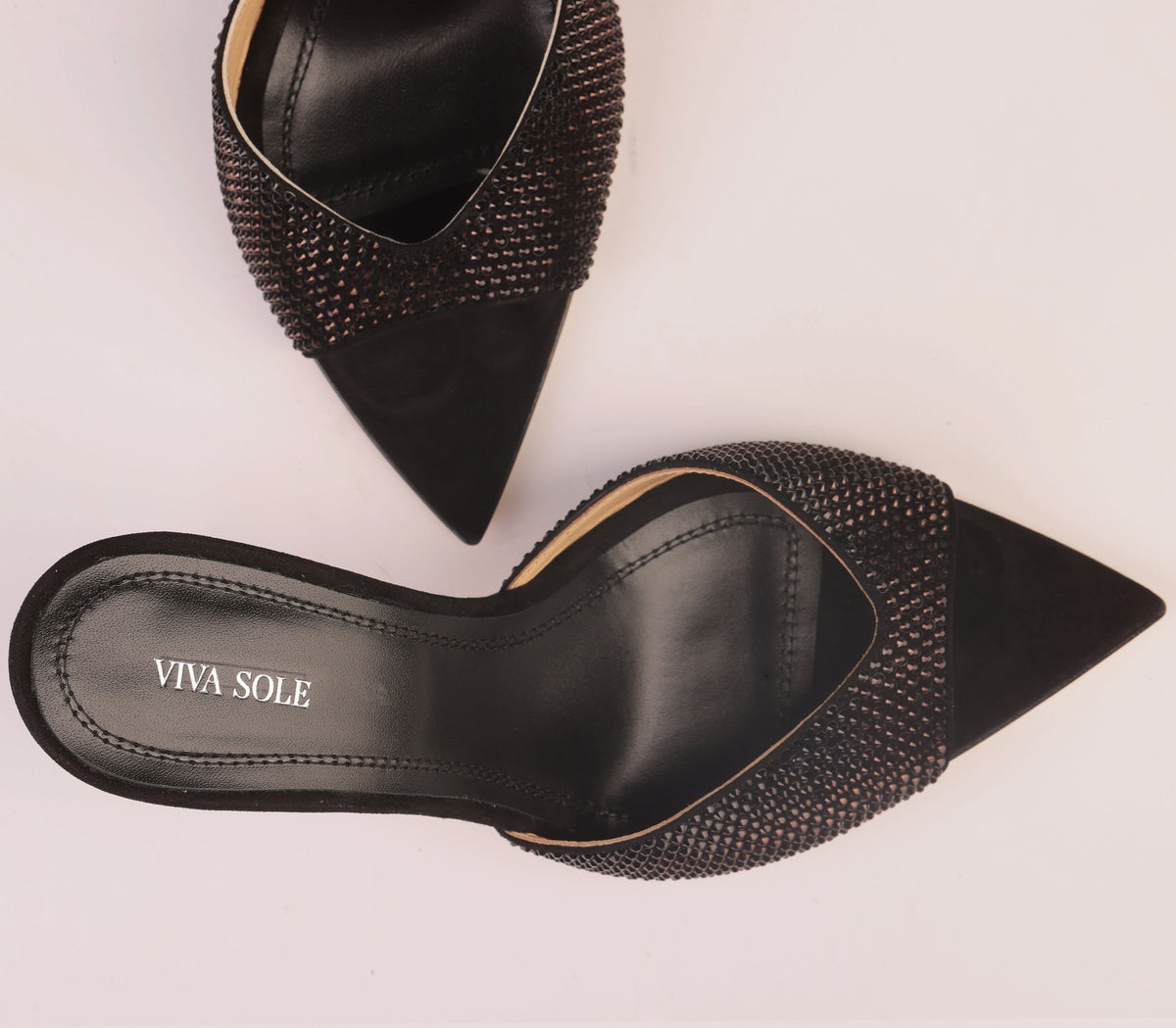 Noir Allure Mule | Black Suede Mule with Italian Rhinestones