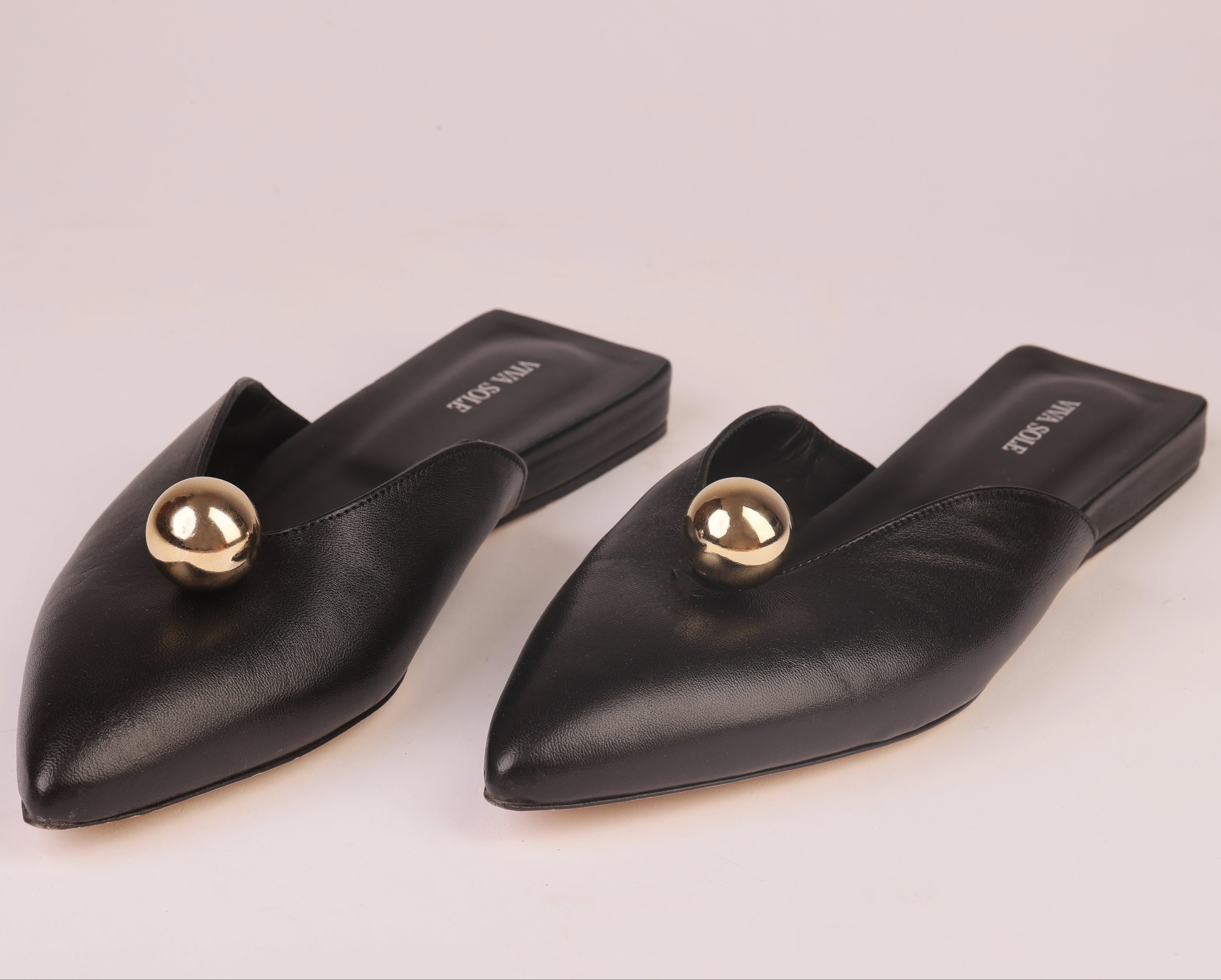 Aurora Slide | Black Nappa Slipper with Sculptural Sphere Detail