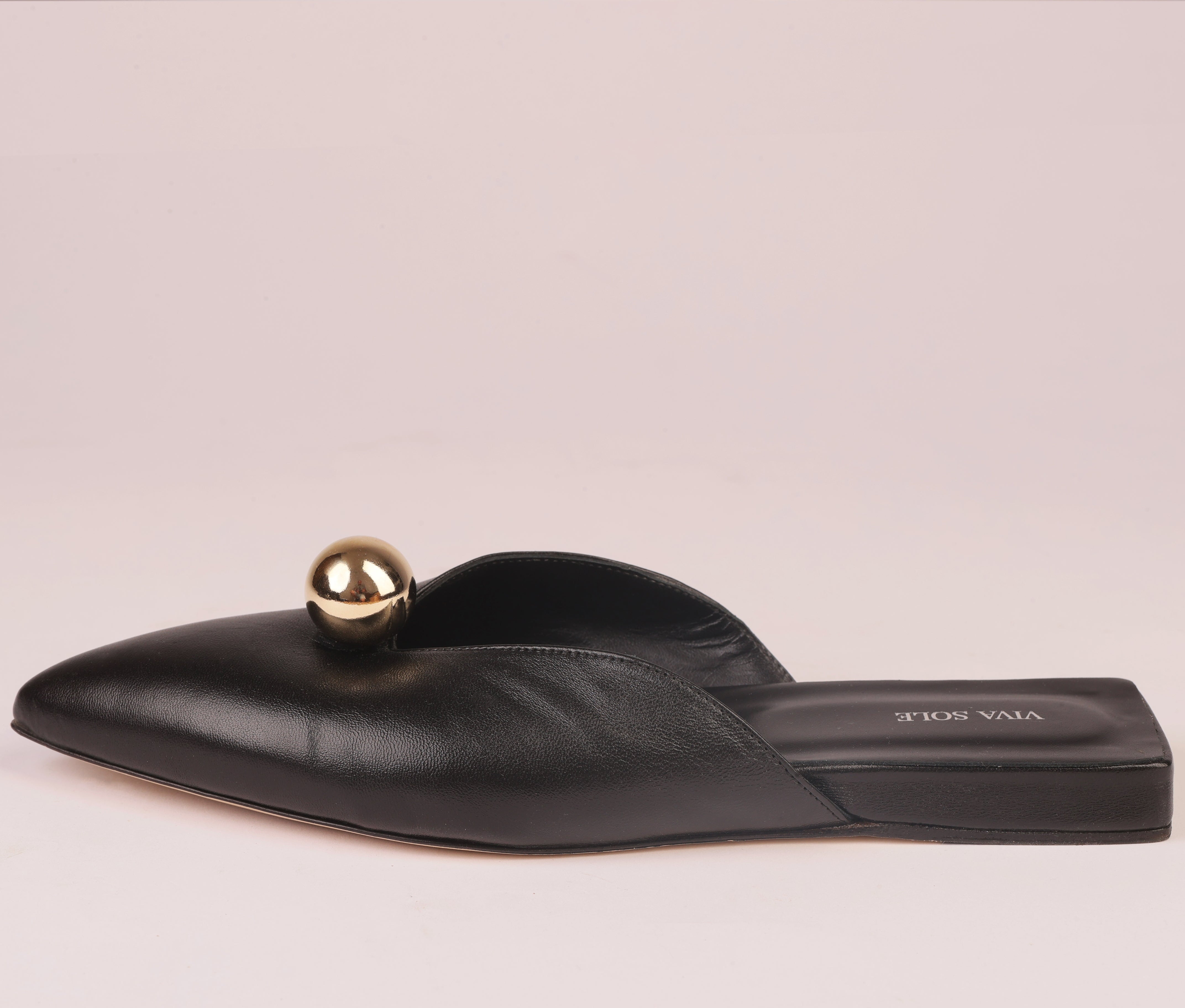 Aurora Slide | Black Nappa Slipper with Sculptural Sphere Detail
