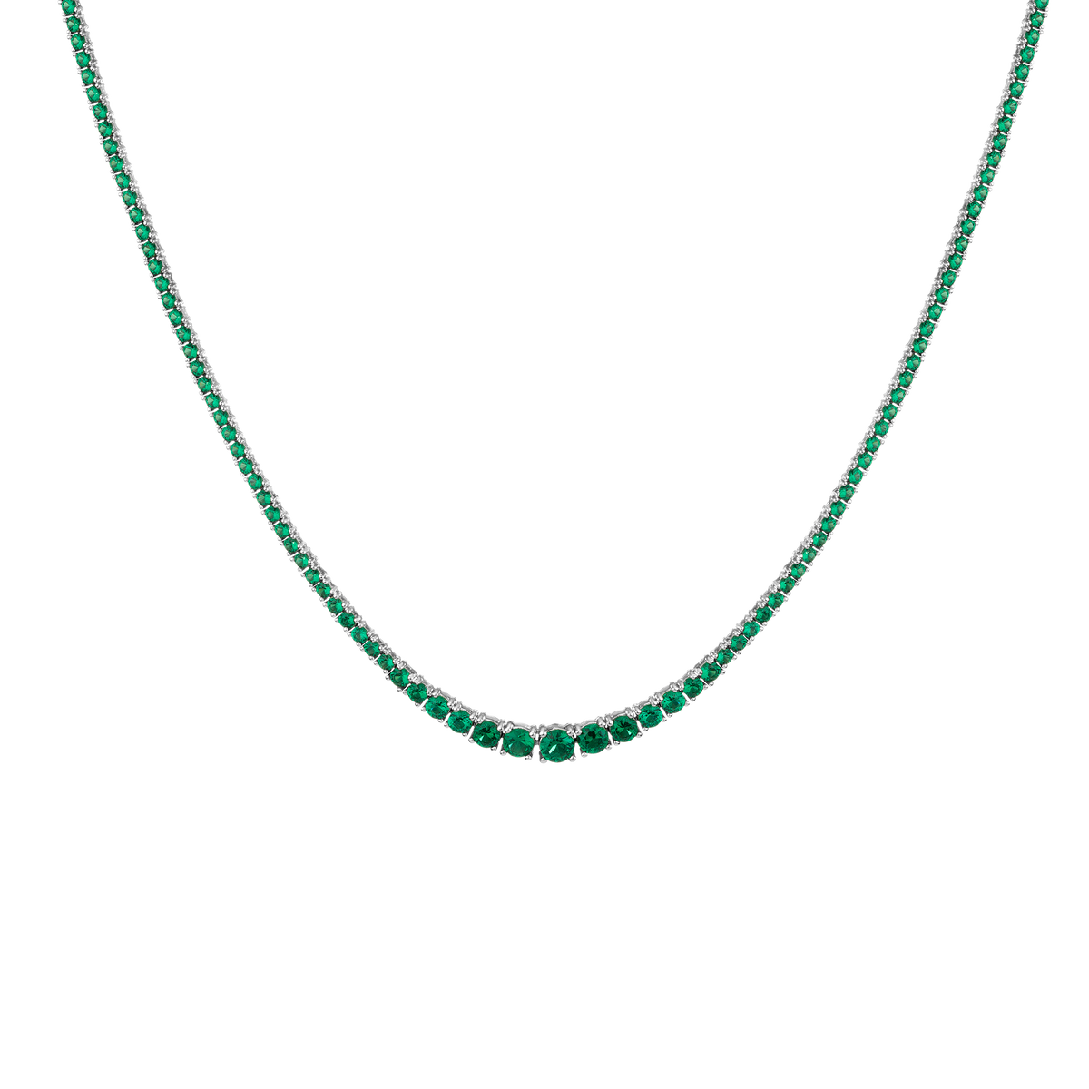 Necklace with green gemstones on a white background