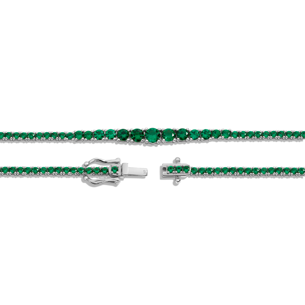 Lab Grown Green Emerald Modern Graduated Tennis Necklace