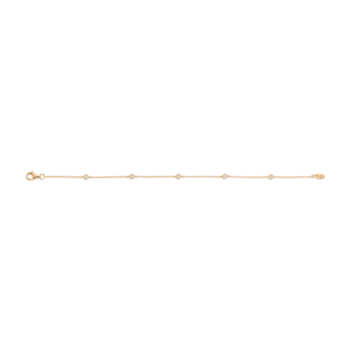 Gold bracelet with white sapphires on a white background