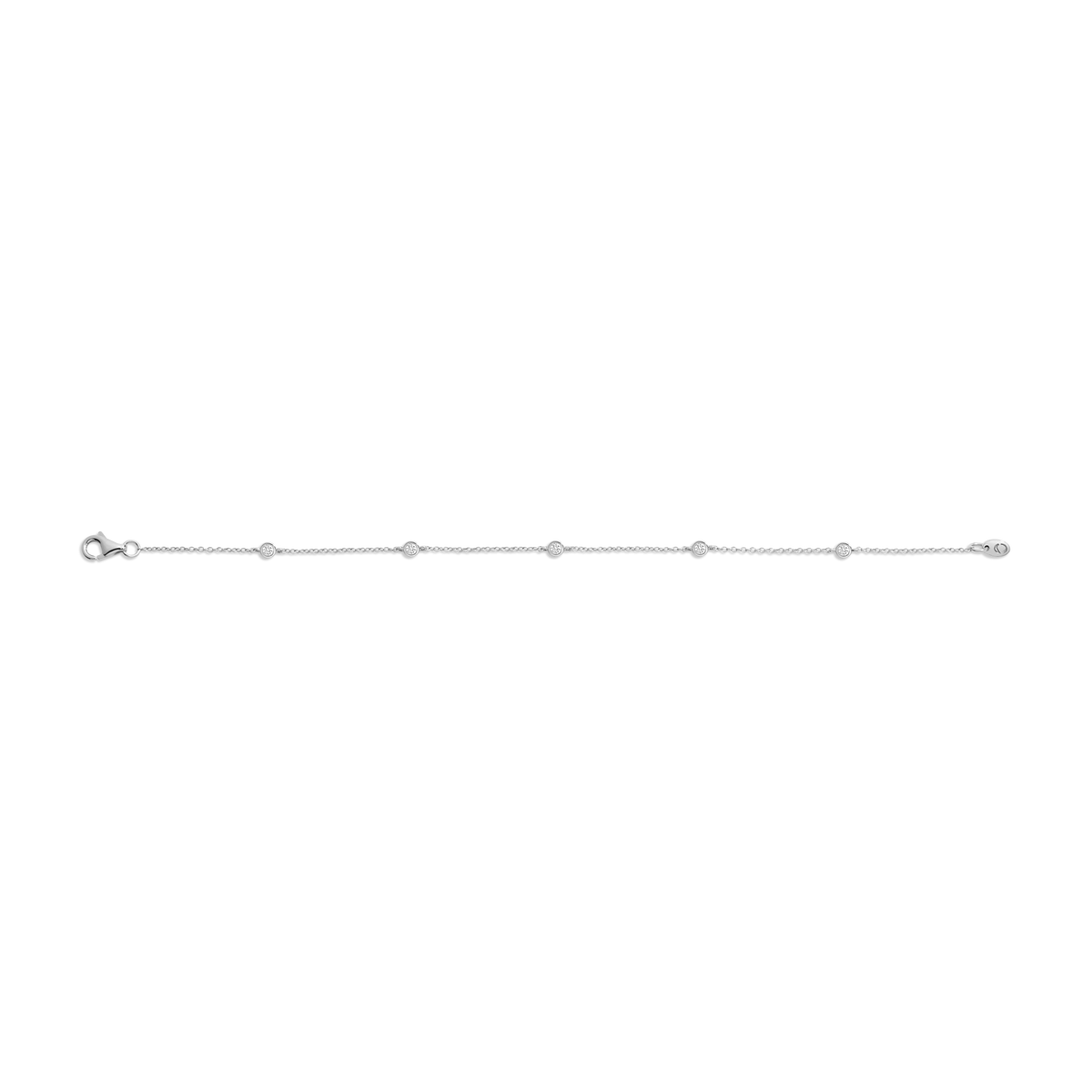 Side view of a silver bracelet on a white background