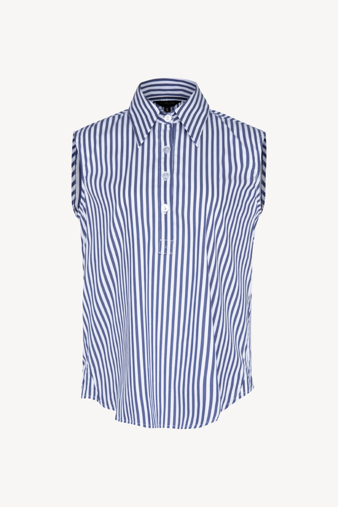 The Olivia Sleeveless Blue Stripe Blouse in Italian Cotton