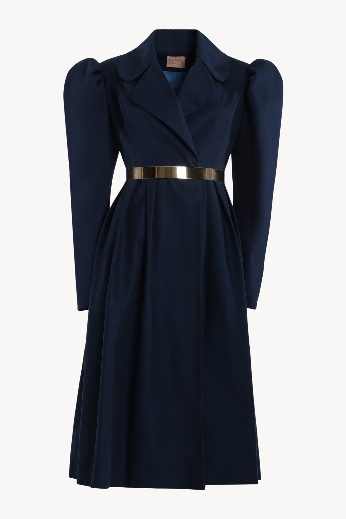 Dark Blue Puff Sleeve Overcoat