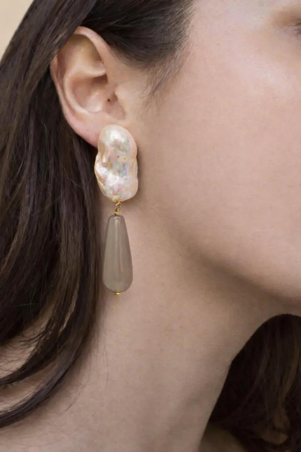 Straw Baroque Cultured Pearl Earrings
