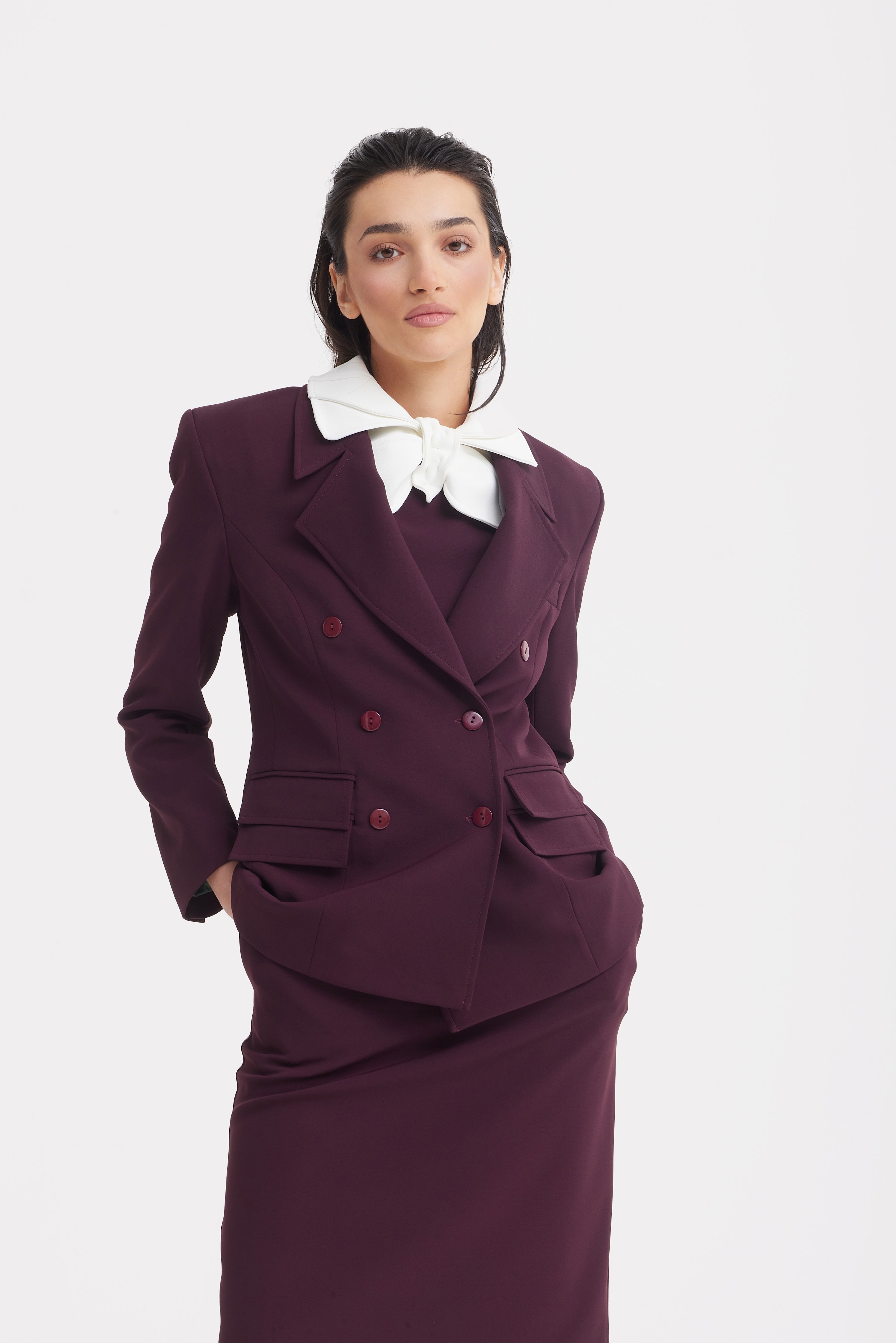 Classic Tailored Double-Breasted Blazer | Burgundy