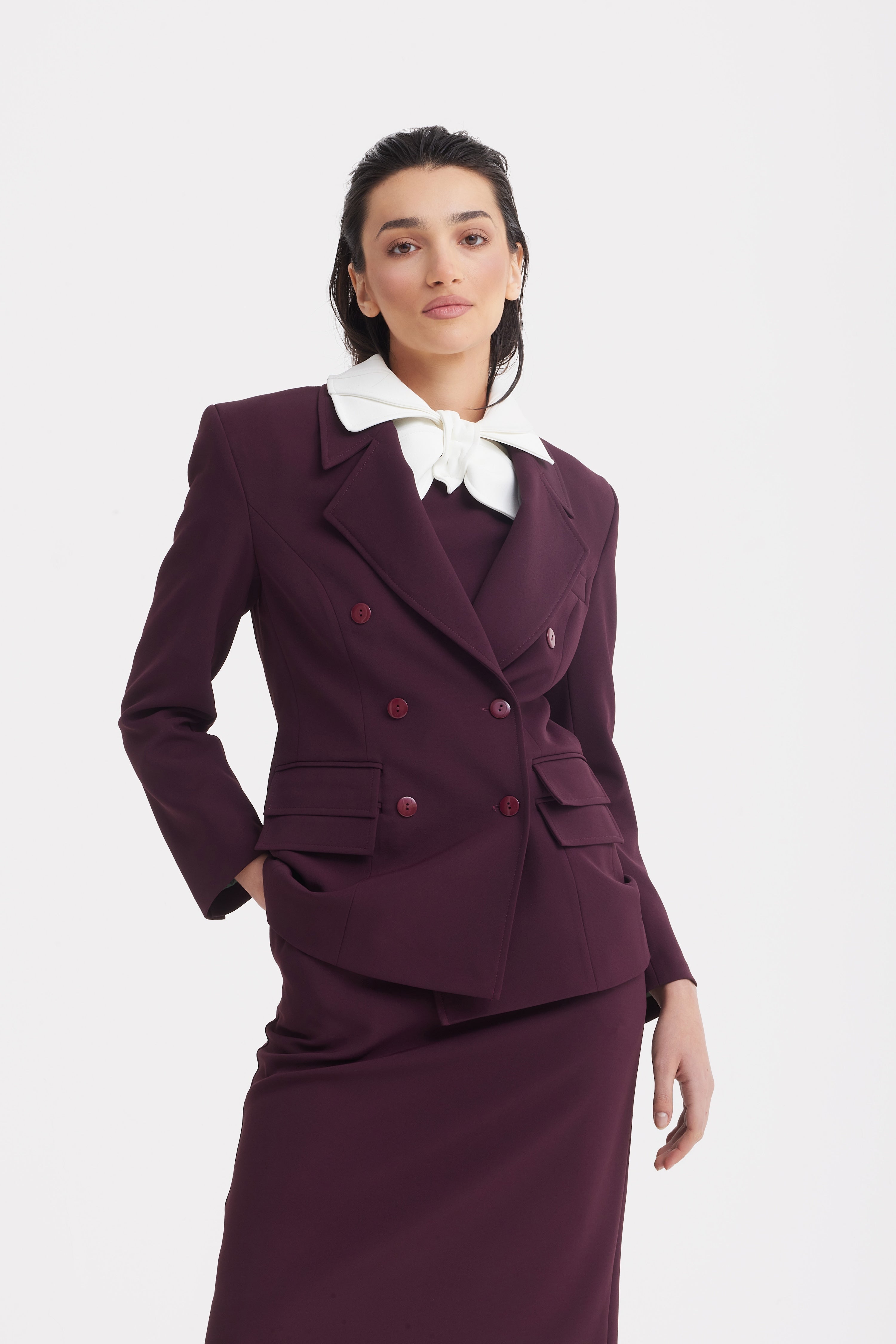 Classic Tailored Double-Breasted Blazer | Burgundy