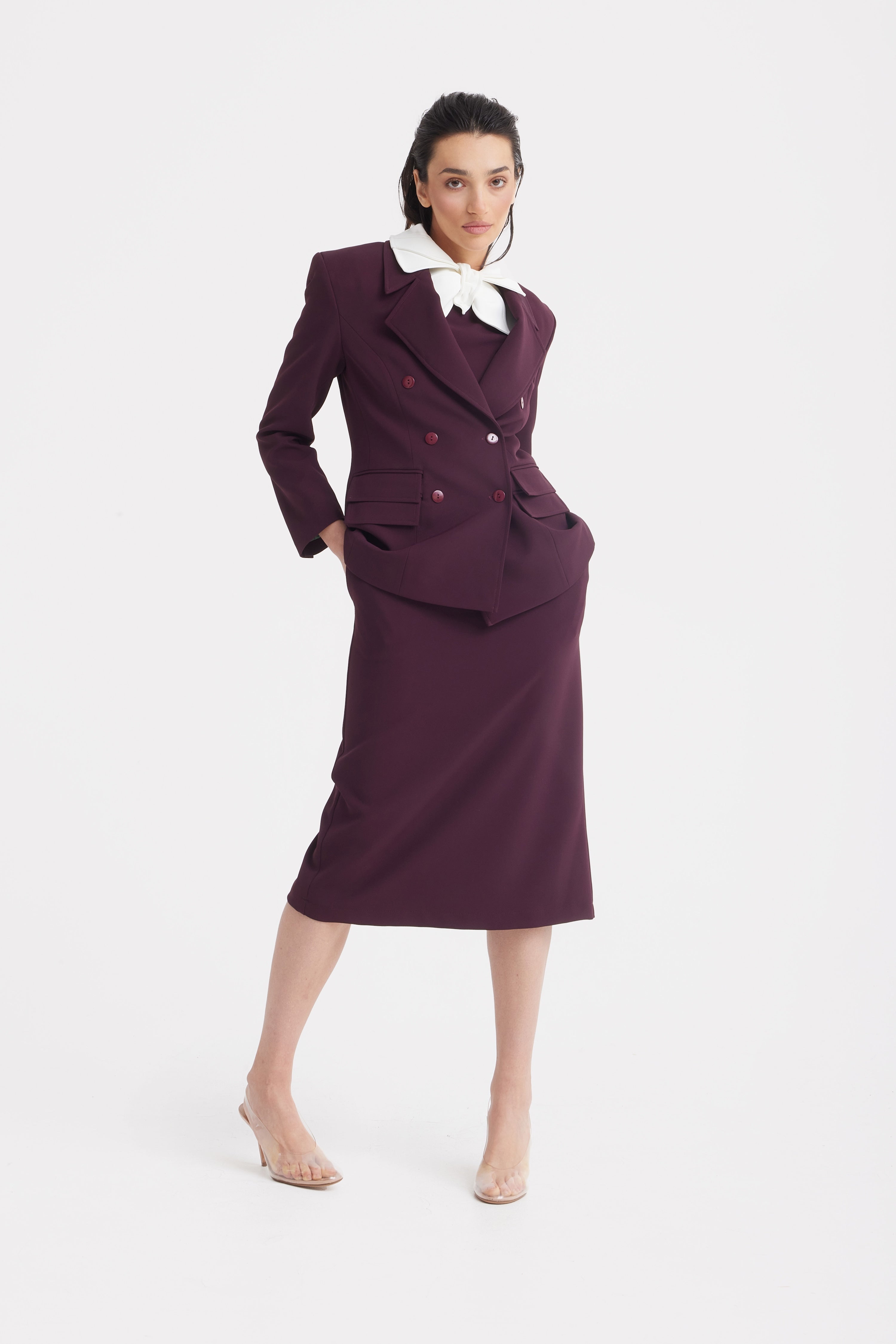 Classic Tailored Double-Breasted Blazer | Burgundy