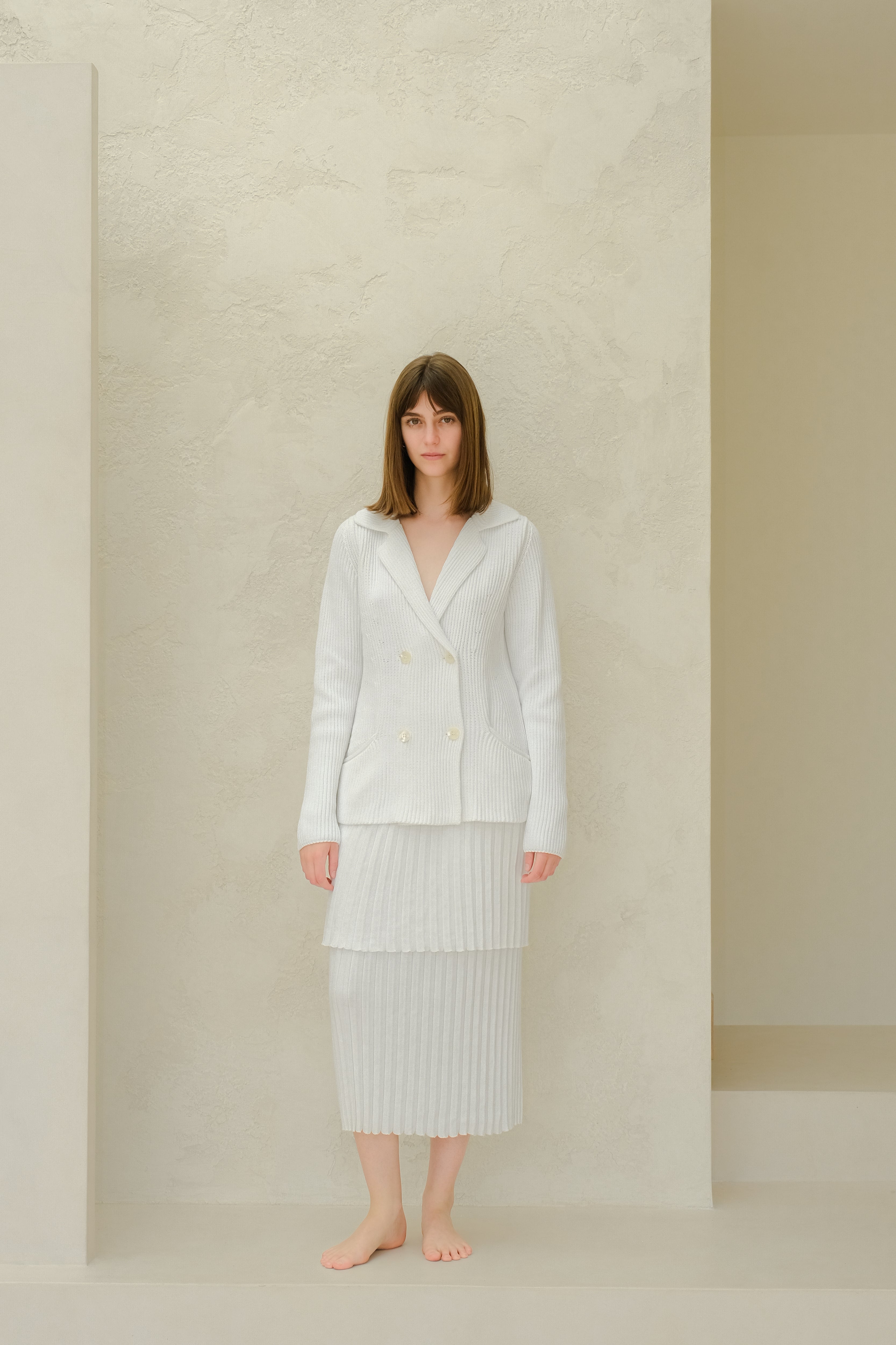 Fine Cotton Plissé Long Skirt (3D-Knit)
