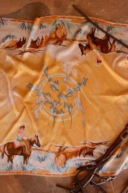 Longhorn Open Range: Large 100% Mulberry Silk 35x35 Cowgirl Wild Rag Western Scarf