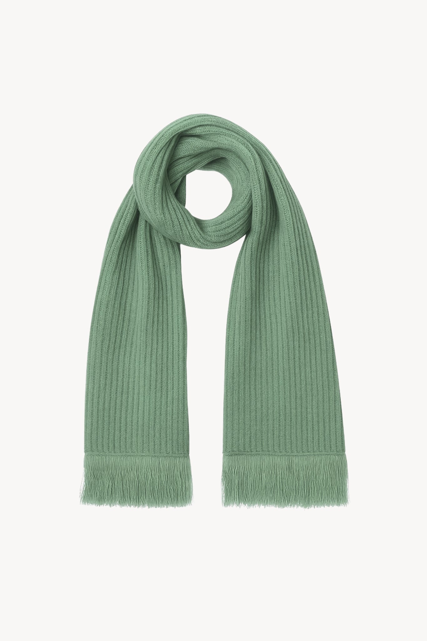 Green scarf with fringes on a white background