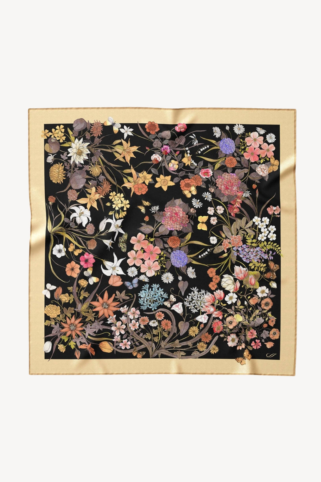 Flora - Hand Rolled Black Silk Foulard