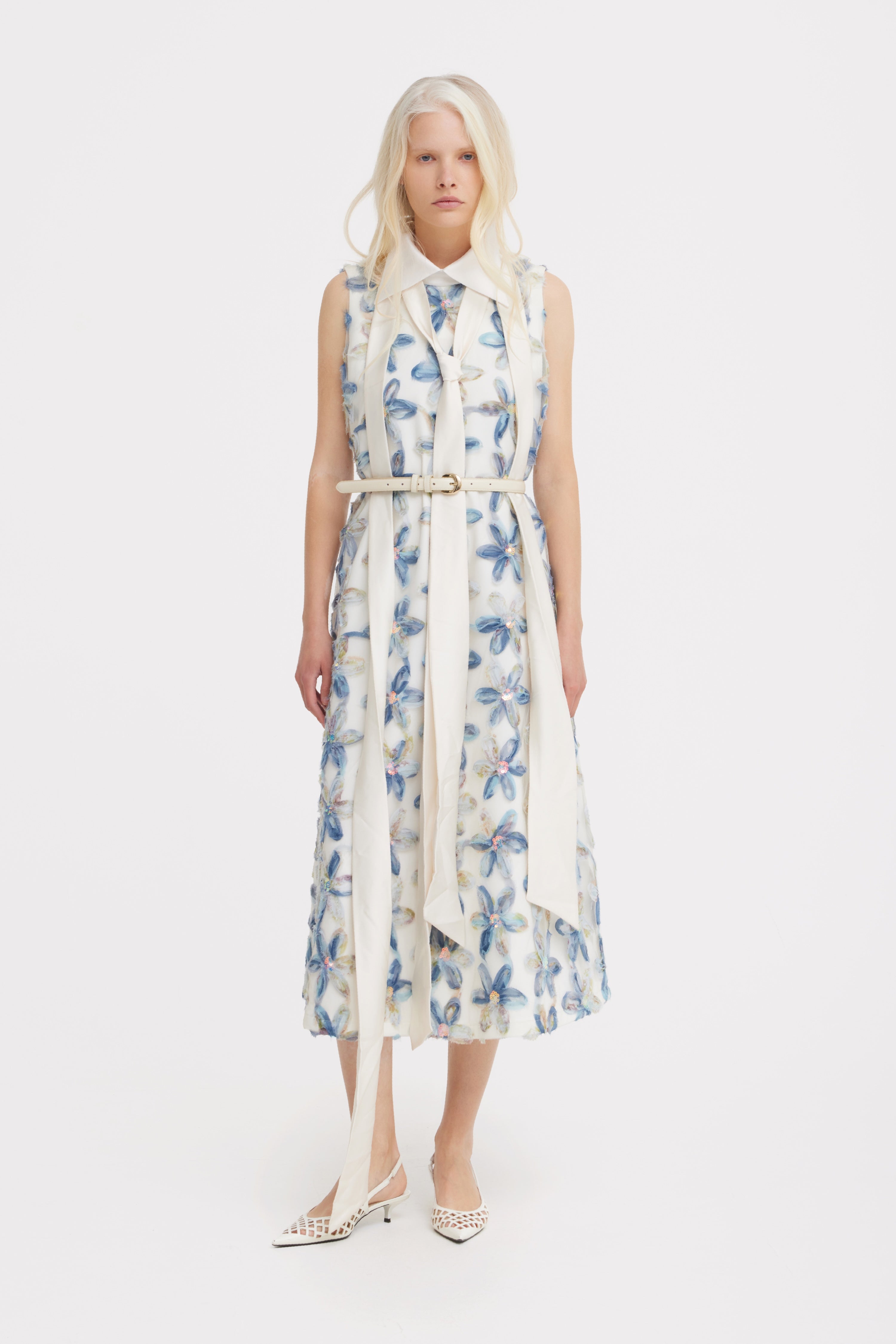 Floral Embroidered Collar Maxi Dress