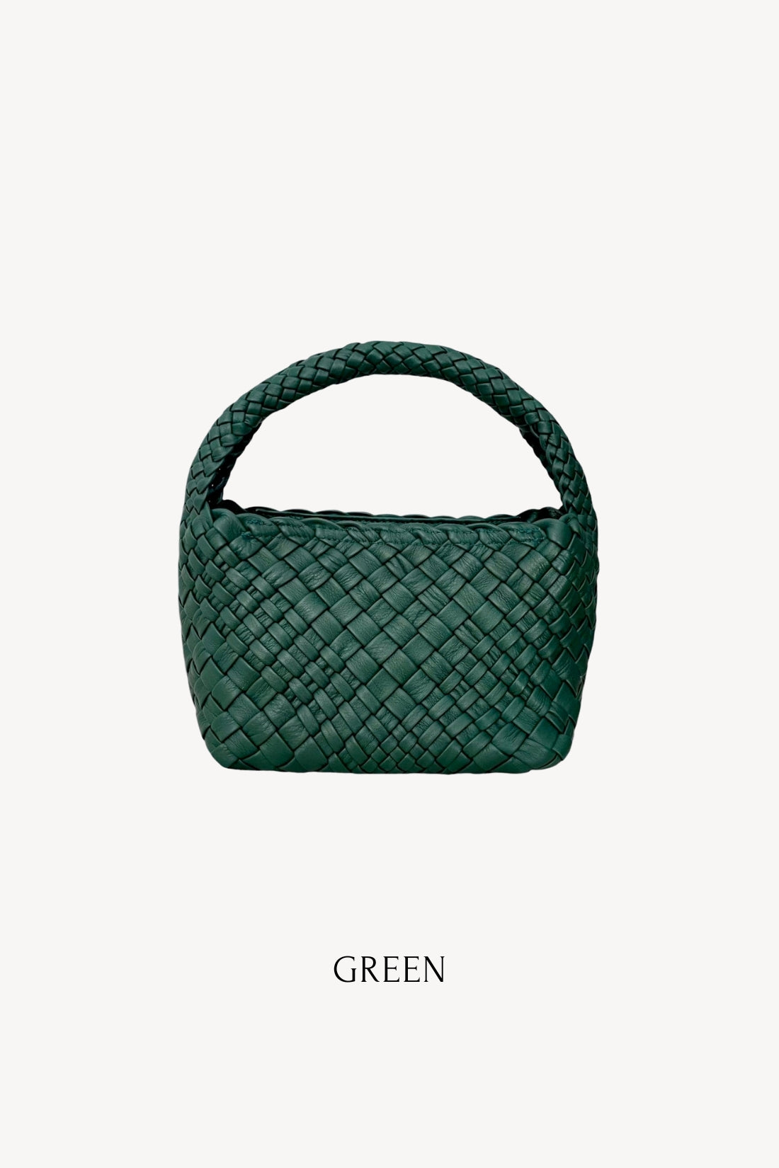 Small green woven leather bag