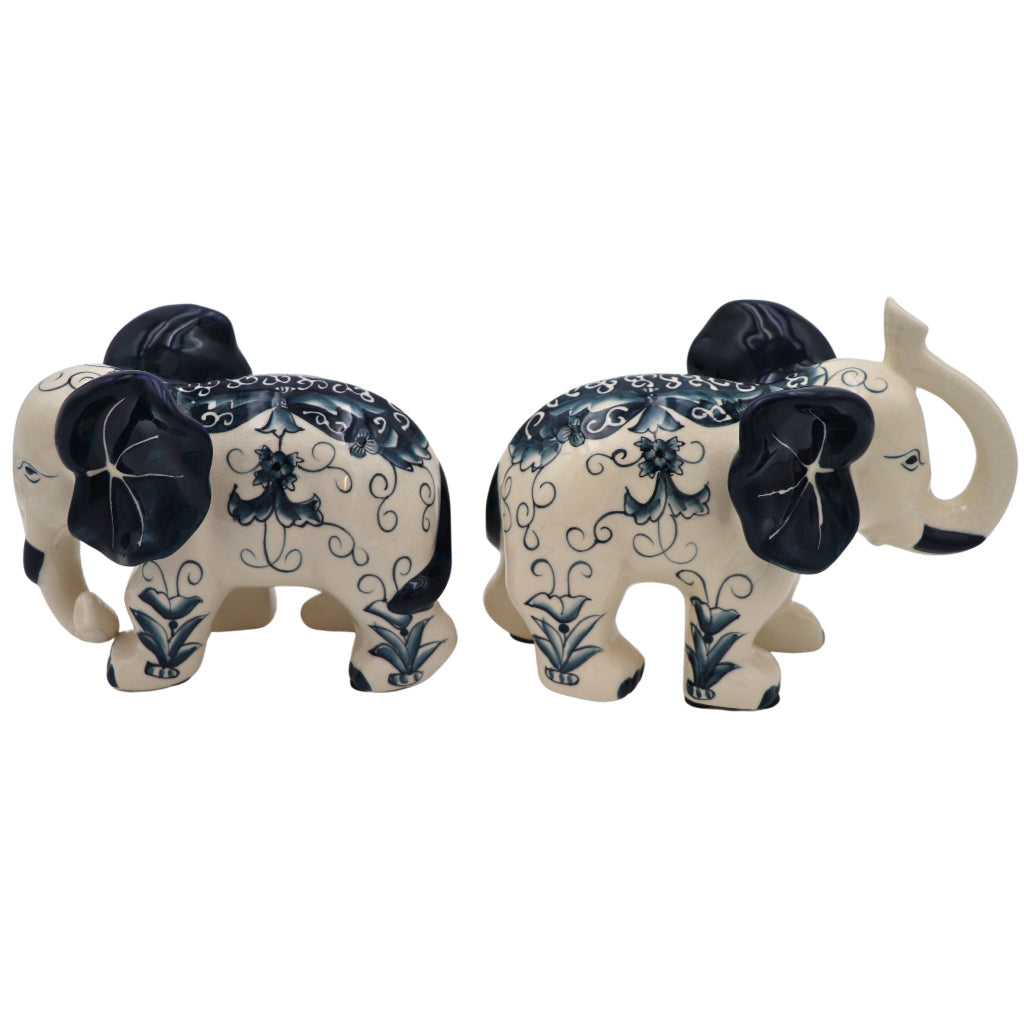 Hand-painted Ceramic Embera and Nyala Elephants | Pair