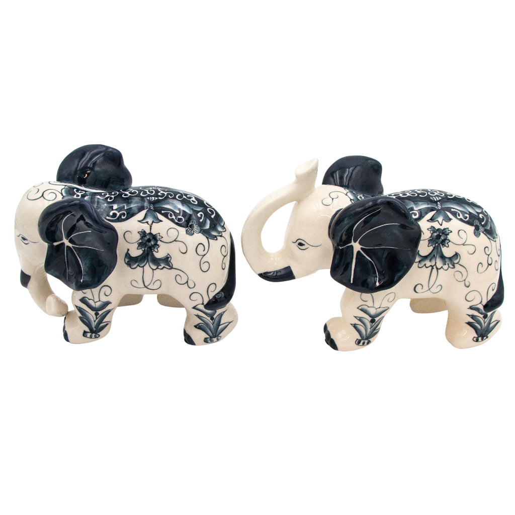 Hand-painted Ceramic Embera and Nyala Elephants | Pair