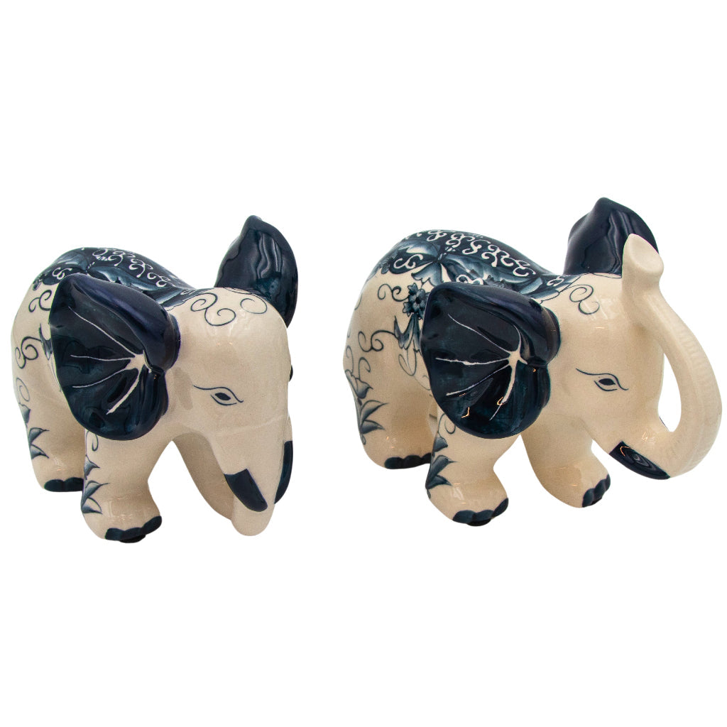 Hand-painted Ceramic Embera and Nyala Elephants | Pair