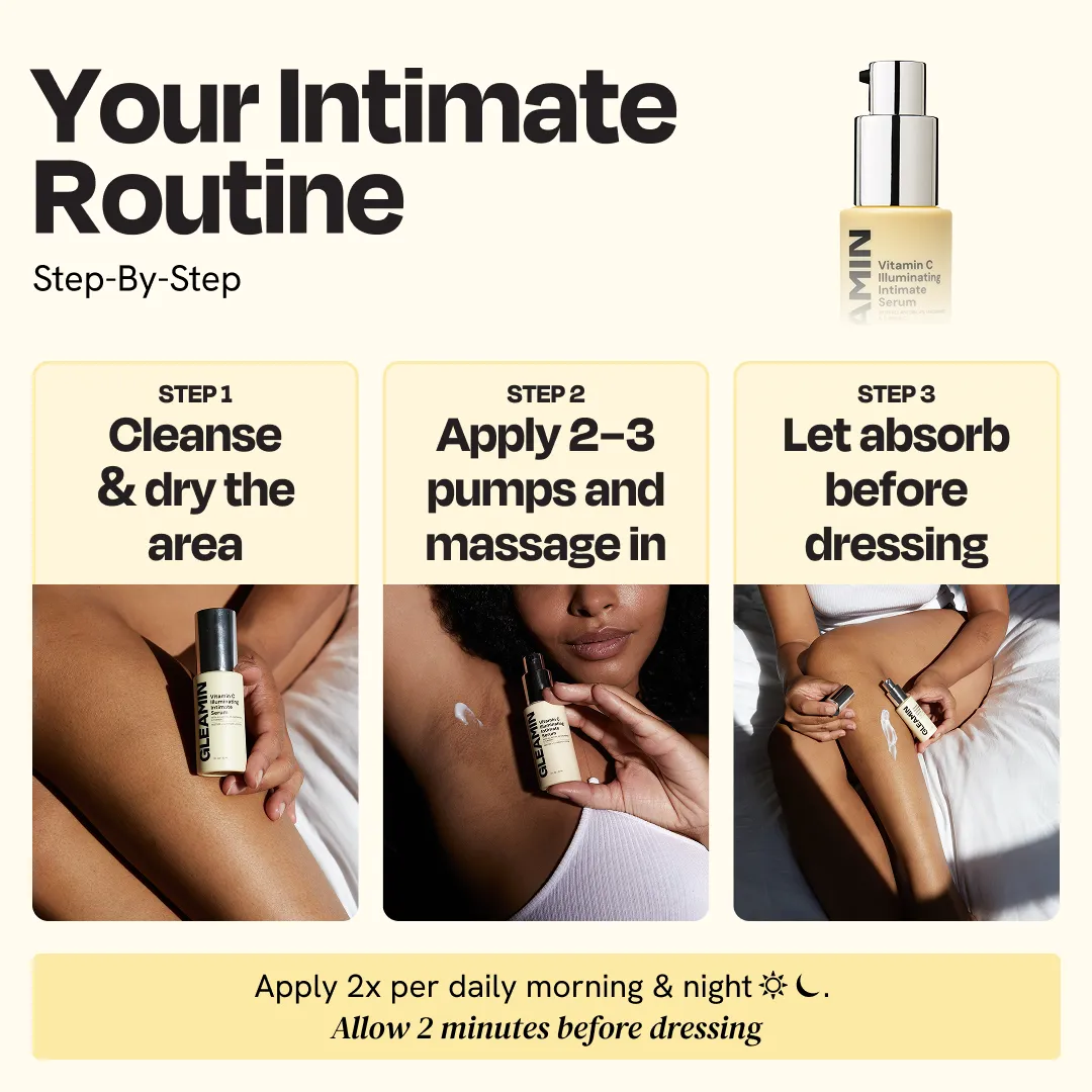 Step-by-step guide for a skin brightening routine with product application instructions.