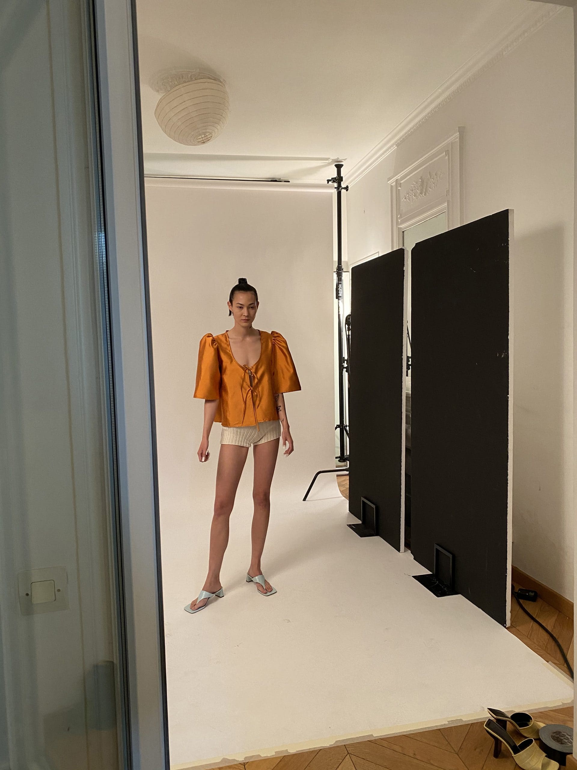 AGNES orange iridescent wild silk blouse