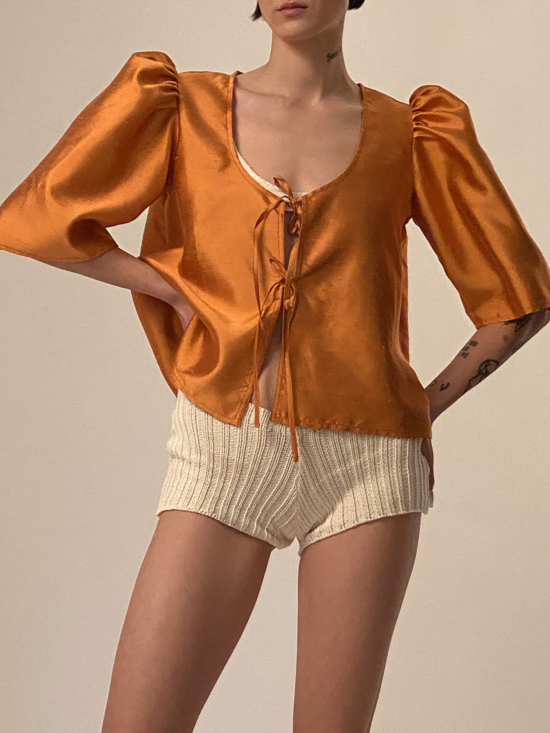AGNES orange iridescent wild silk blouse