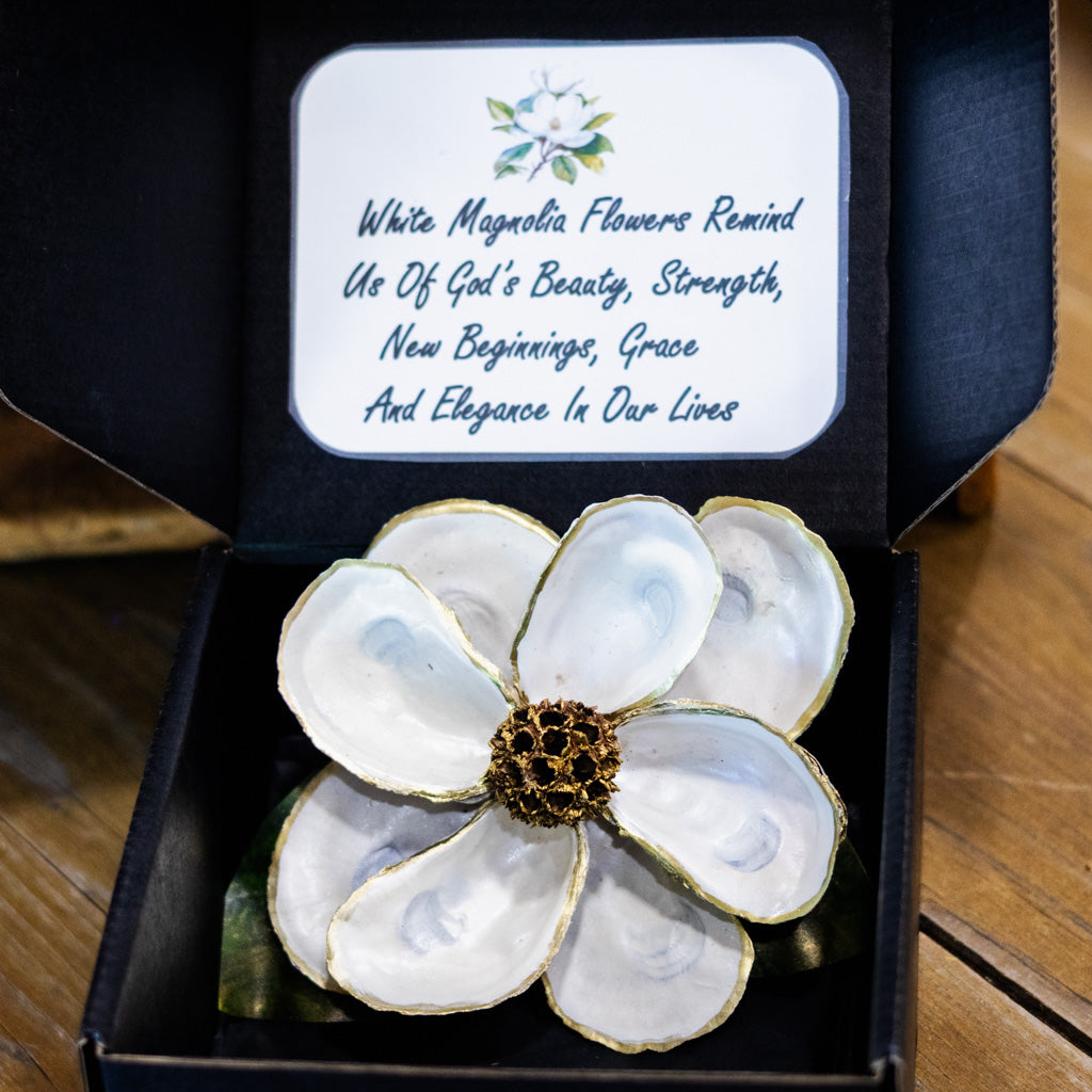 White Oyster Shell Magnolia Flower in Gift Box