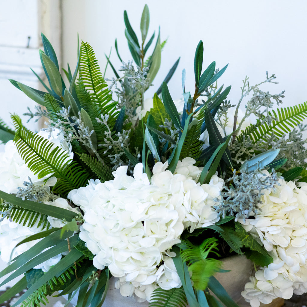 Real Touch White Hydrangea Centerpiece Drop In