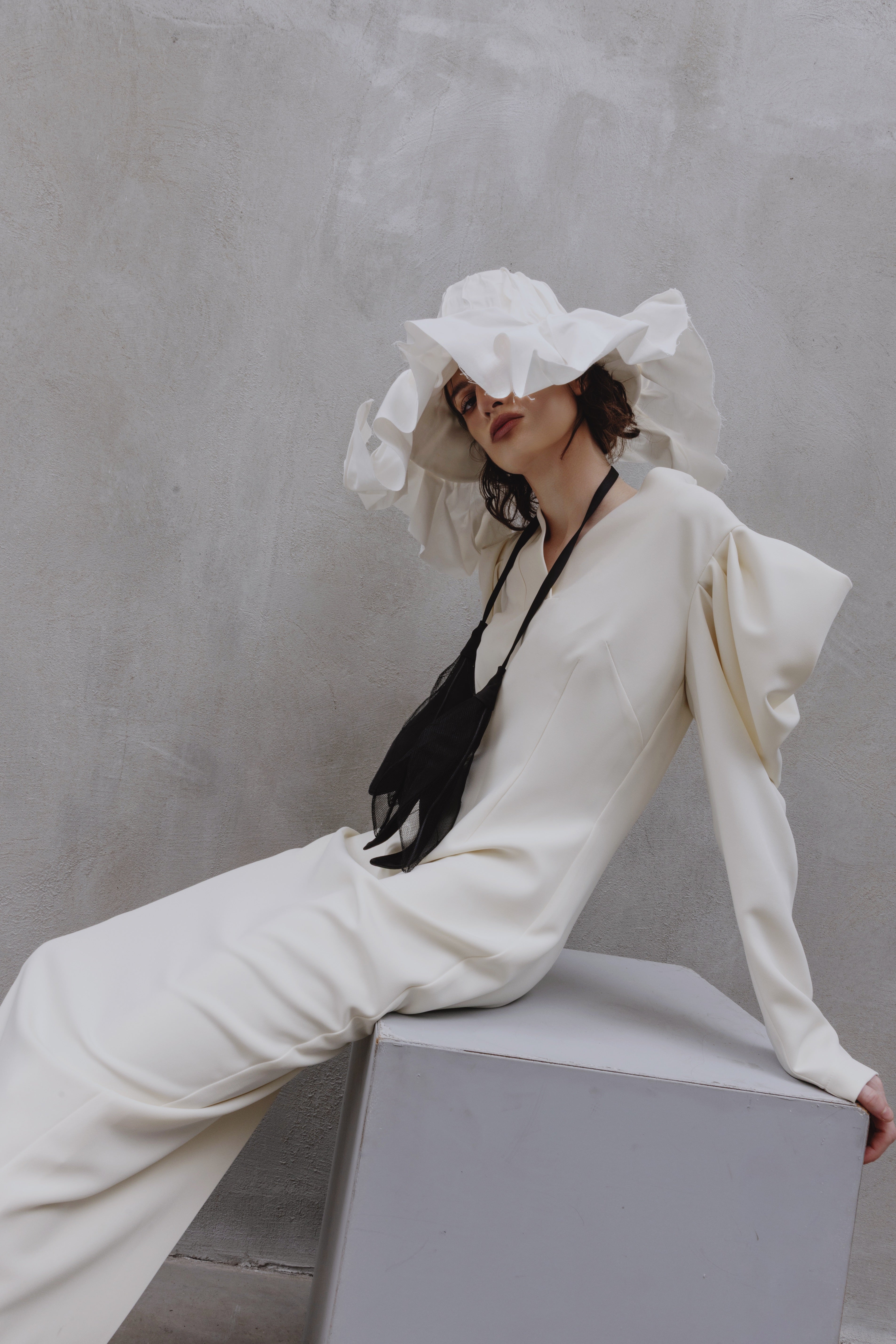 Crepe Midi Dress With Statement Sleeves | Ivory